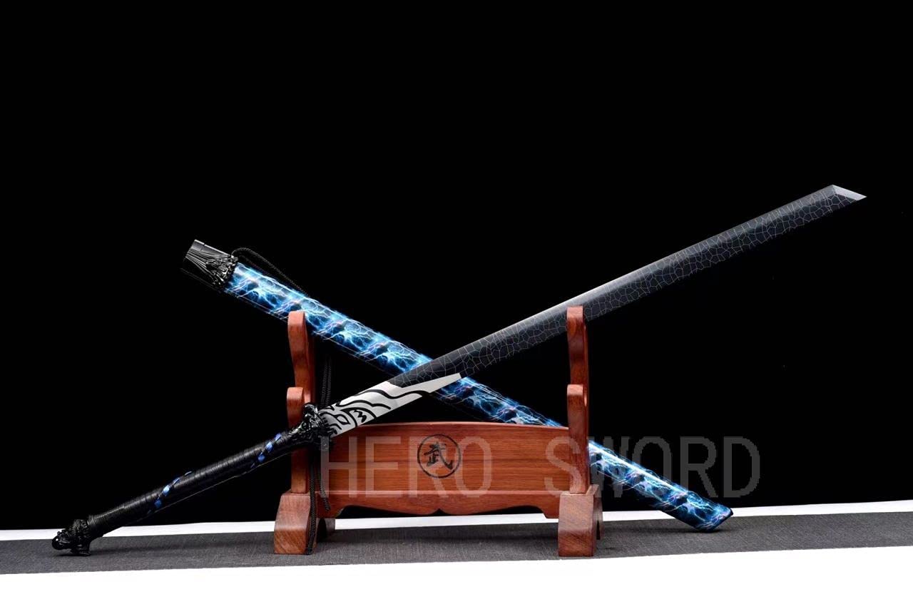 Assassin Five Six Seven Anime Replica Cosplay Katana - Shadow 柒 Japanese Samurai Sword with Blue Blade | Handmade 9260 Spring Steel | Perfect for Cosplay, Collectors & Martial Arts Training (#2)
