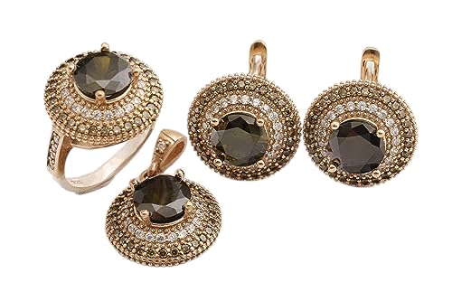 Handmade 925 Sterling Silver Peridot & Topaz Jewelry Set - Earrings, Pendant & Ring (Size Options) | Turkish Artisan Crafted | Perfect for Weddings, Gifts & Special Occasions