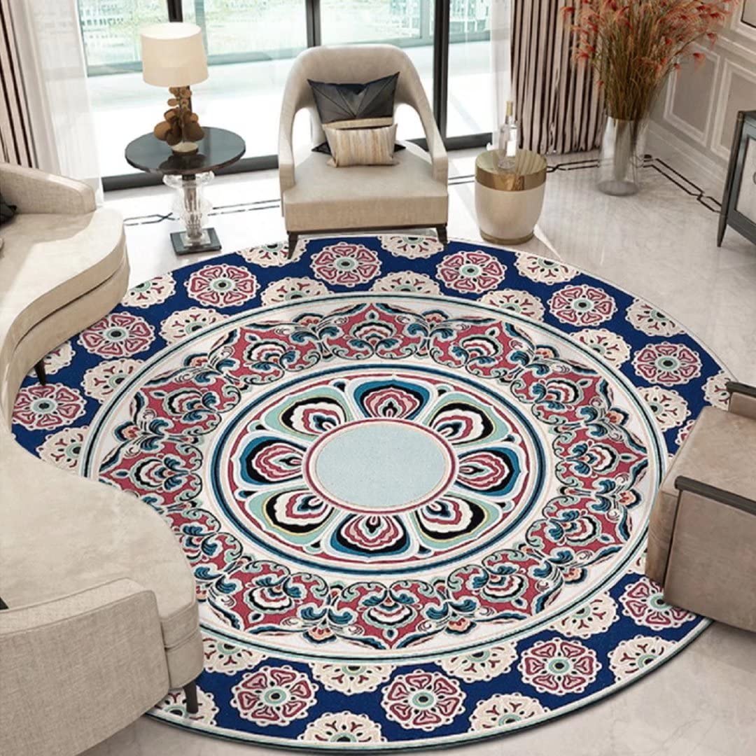 5ft Large Bohemian Round Floor Mat - Non-Skid Washable Area Rug for Bedroom, Living Room | Vintage Boho Home Decor Carpet - Perfect for Cozy Spaces, Meditation Areas & Bohemian Style Interiors