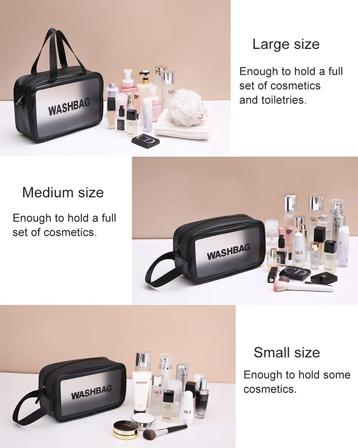 Amso Black Medium Multipurpose Cosmetic Organizer Bag for Women & Girls - Travel Makeup Pouch for Toiletries, Cosmetics & Skincare Essentials - Perfect for Vacation, Gym & Daily Use