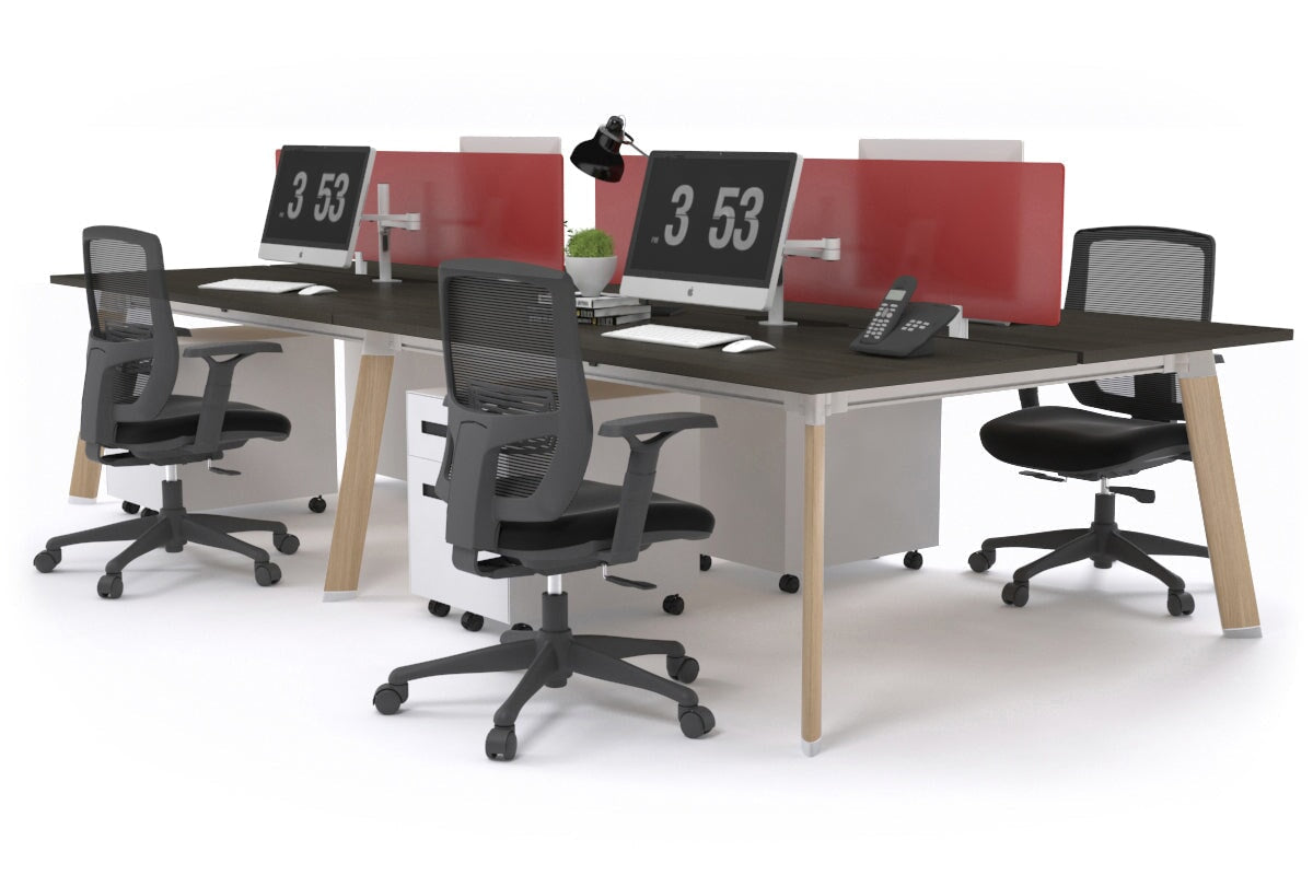 4-Person Workstation with Wood Imprint Frame - 1200L x 800W Office Desk with Cable Management Scallop | Perfect for Collaborative Workspaces & Home Offices