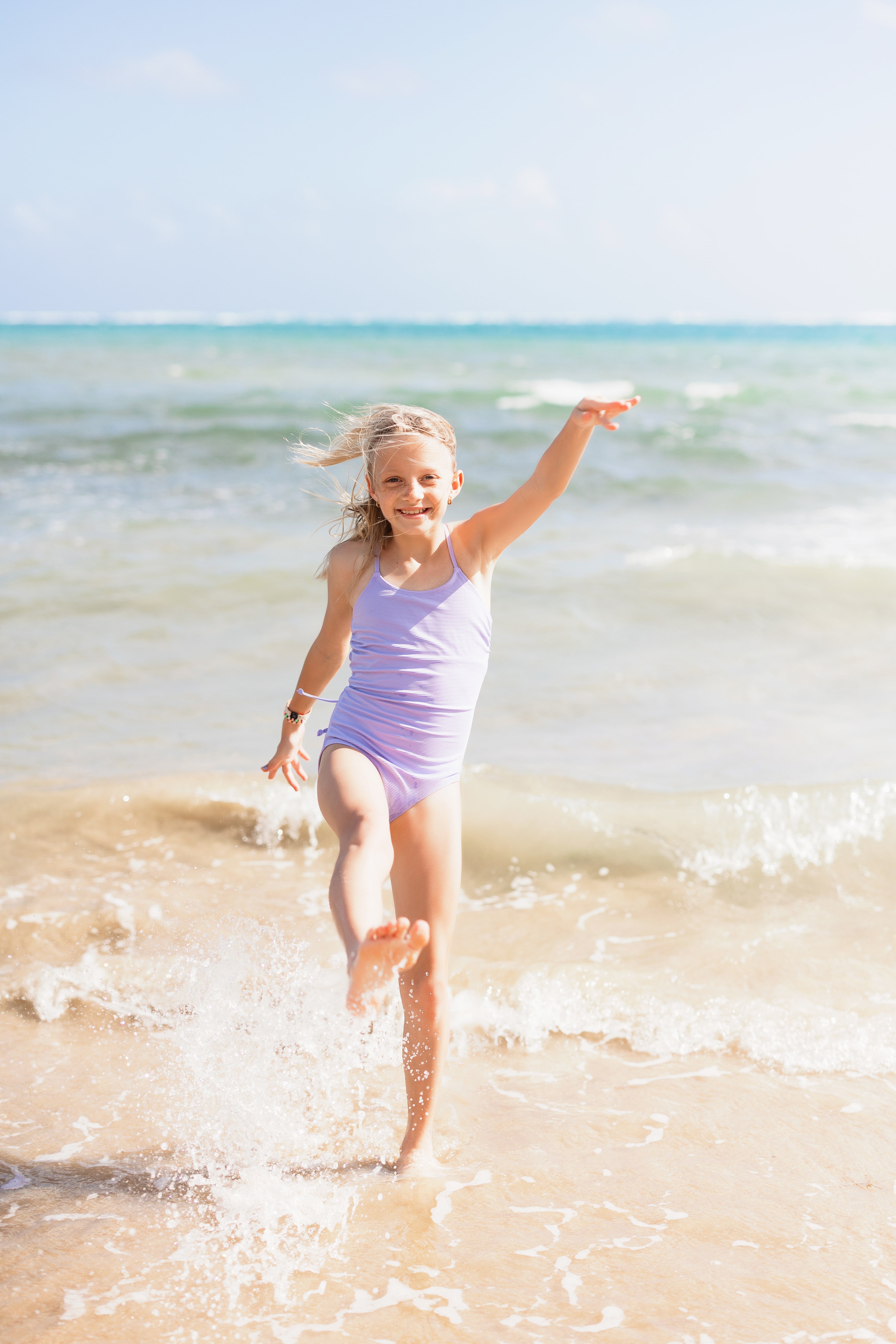 Tween Sweden Purple Textured One Piece Swimsuit for Girls - Trendy Bathing Suit for Pool, Beach & Summer Vacations