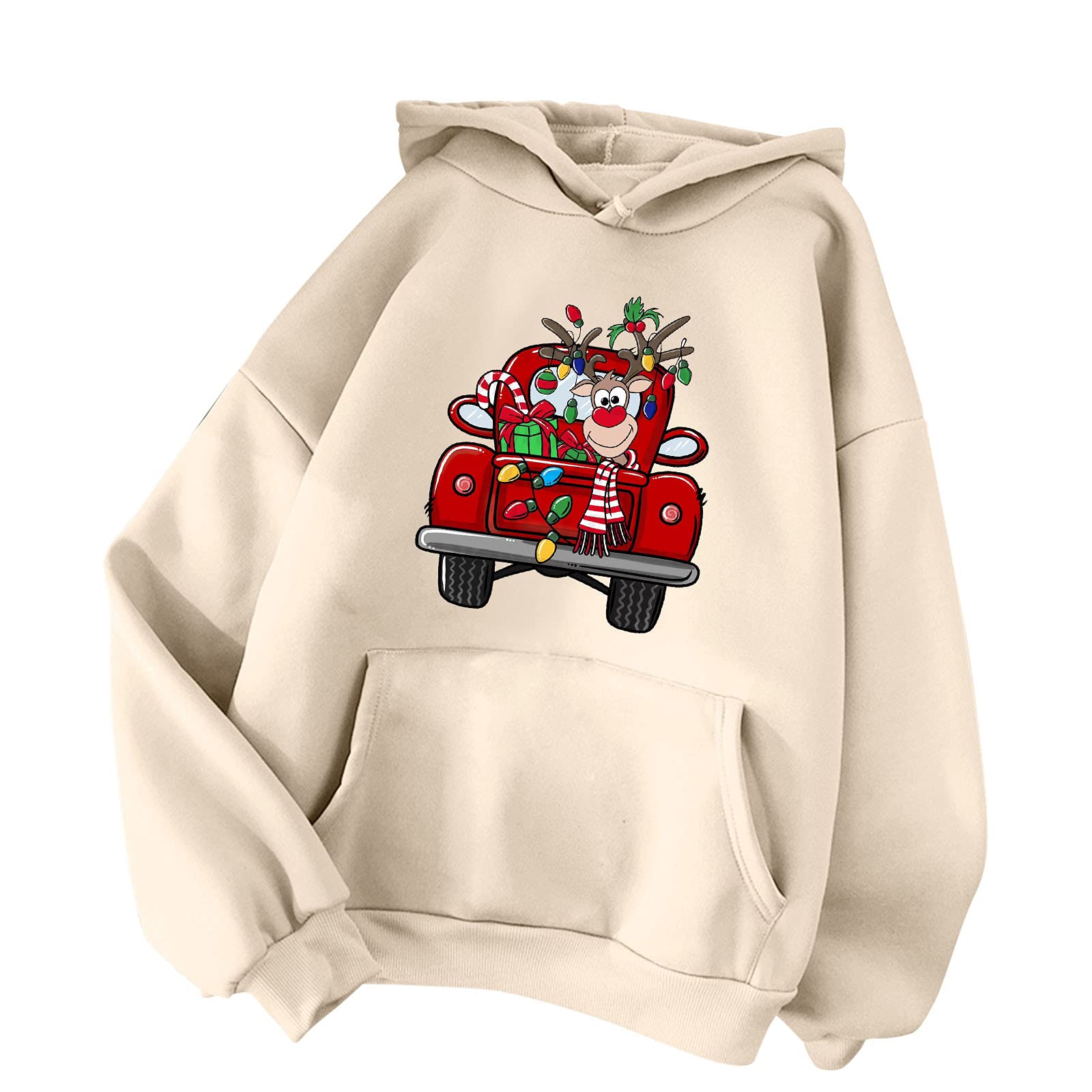Women's V-Neck Sweatshirts & Hoodies with Pocket - Christmas Print Long Sleeve Pullover for Women | Cozy Winter Wear, Holiday Outfits, Casual Lounge & Street Style Fashion