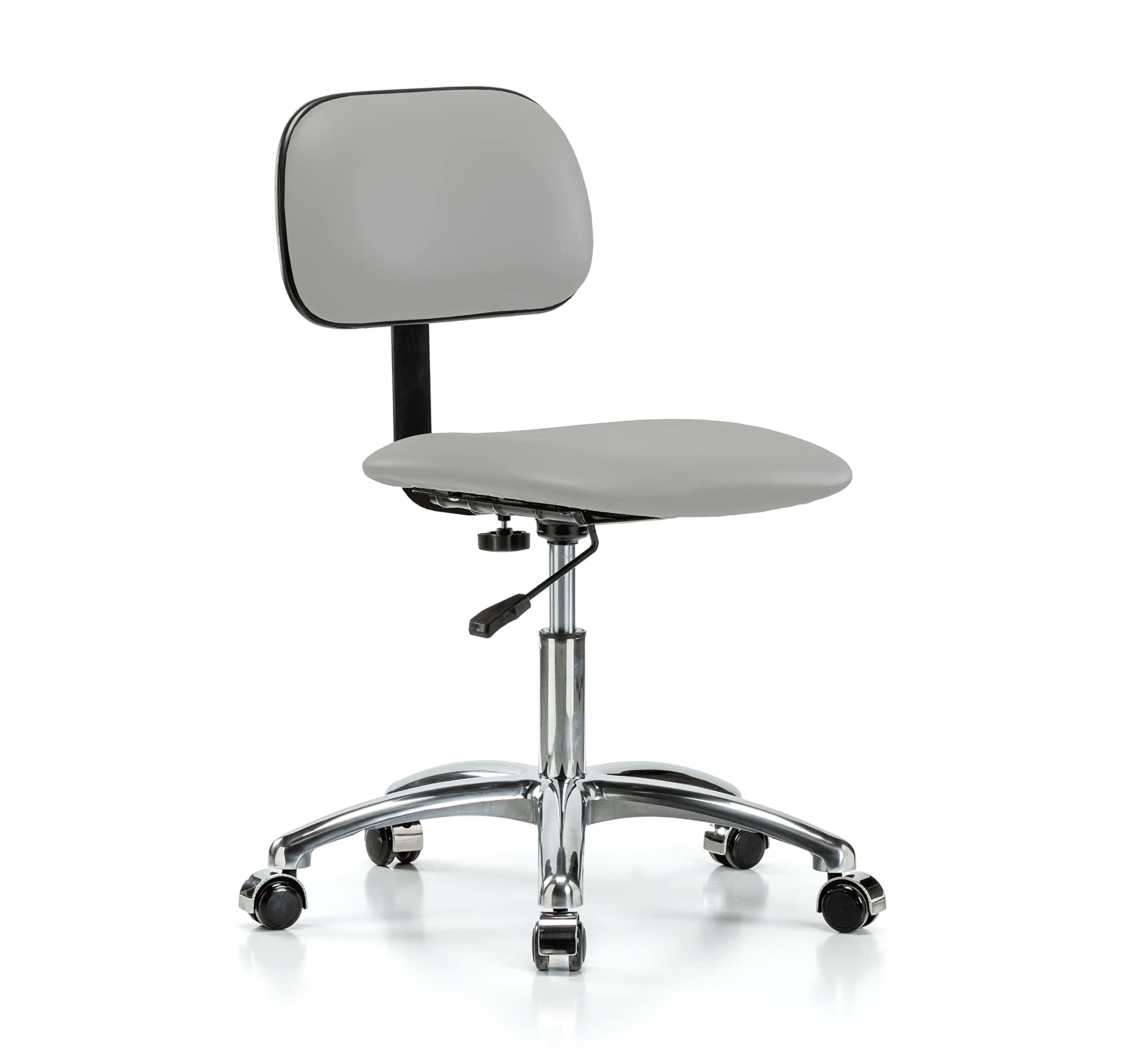 Adjustable Rolling Lab Chair with Chrome Base - Grey Vinyl Office Chair for Hardwood & Tile Floors | Perfect for Home Office, Classroom & Laboratory Use