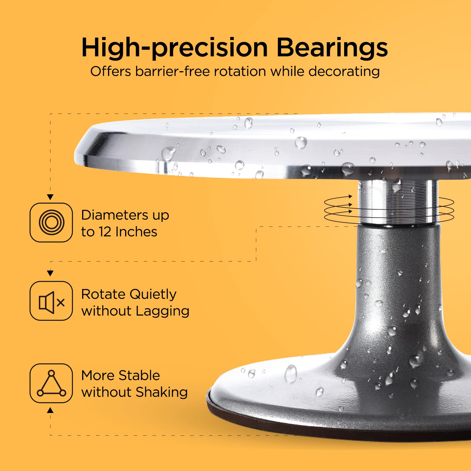 12 Inch Heavy Duty Aluminum Cake Stand Turntable - Rotating Cake Decorating Kit with Icing Spatula & 2 Smoother Combs for Professional Baking, Cake Display, and Dessert Presentation