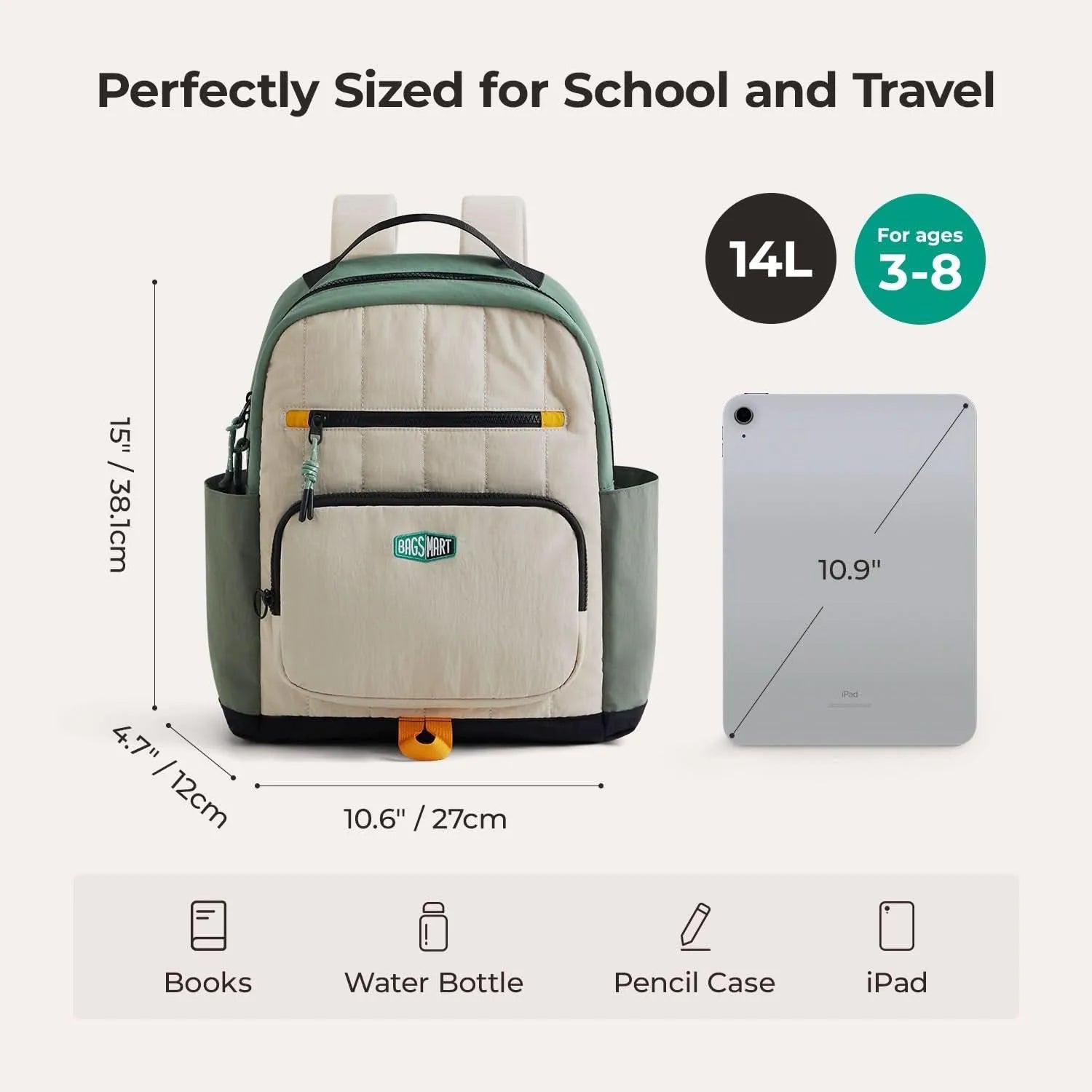 Paz 14L Kids Backpack for School, Travel & Outdoor Activities - Lightweight Waterproof Children's Daypack for Boys & Girls