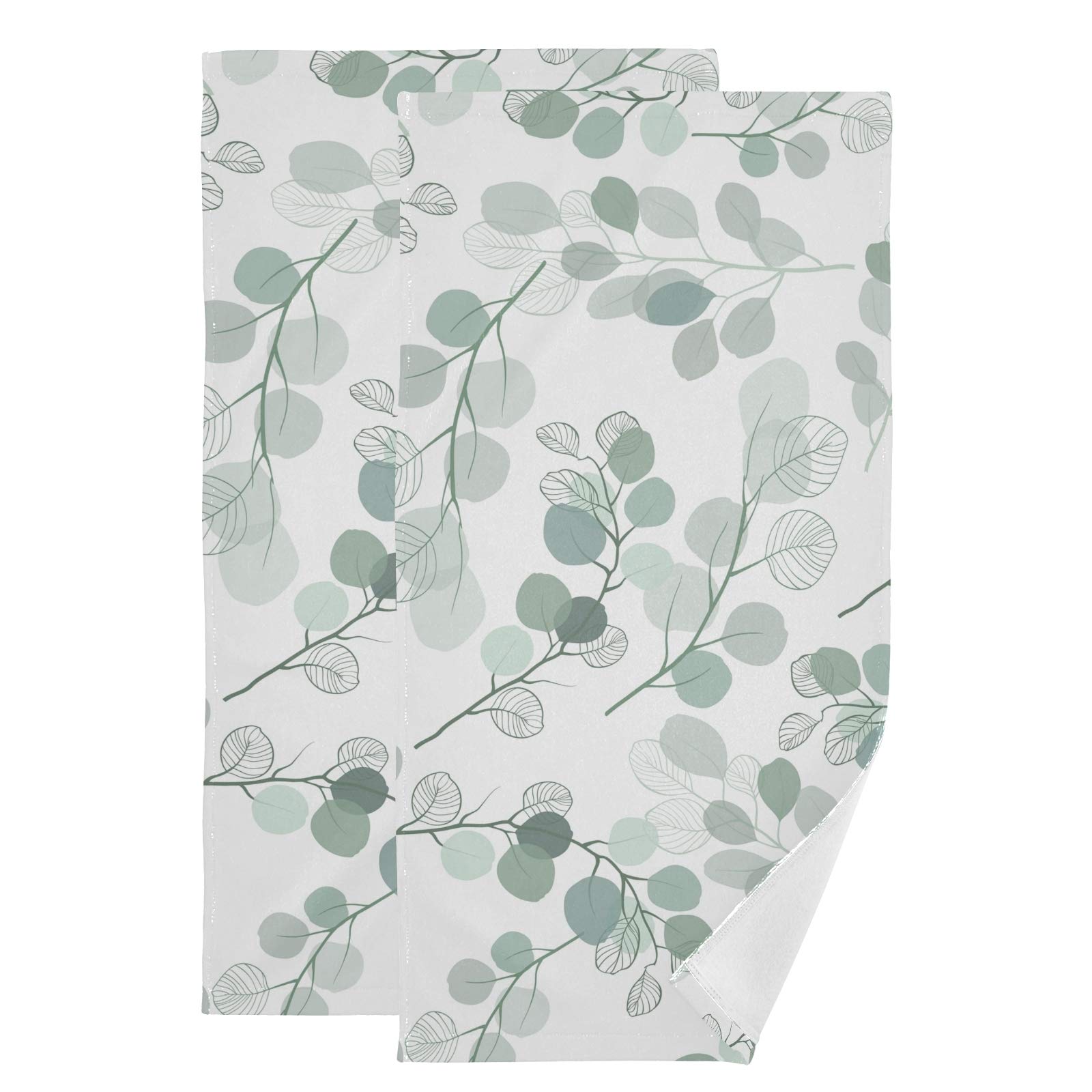 Premium Eucalyptus Leaves Branch Set of 2 - Soft Absorbent Washcloths & Hand Towels (28.3x14.4 inches) for Bathroom, Spa, and Home Decor - Eco-Friendly Cotton Towels for Luxury Bathing & Guest Towels