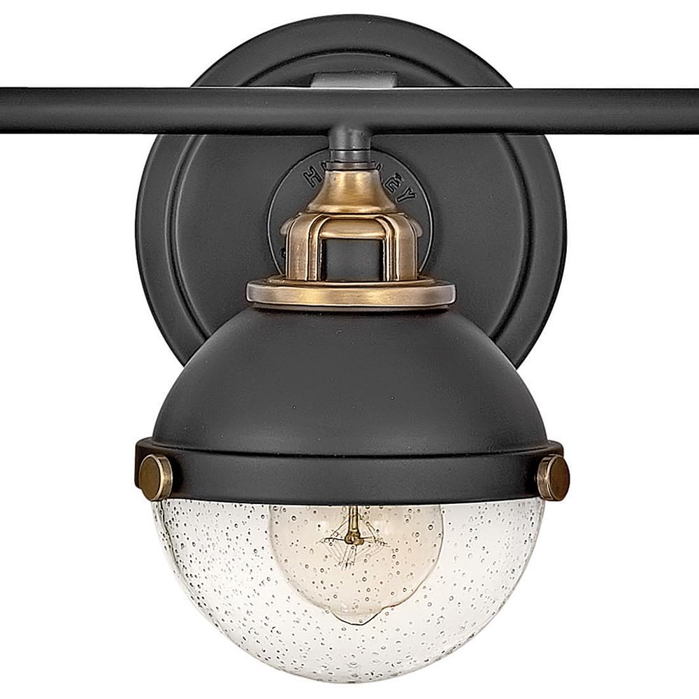 Hinkley Fletcher 3-Light Bathroom Vanity Light Fixture with Dome Shade & Clear Seedy Glass - Black & Heritage Brass Accents - Perfect for Bathroom, Powder Room & Dressing Room Lighting