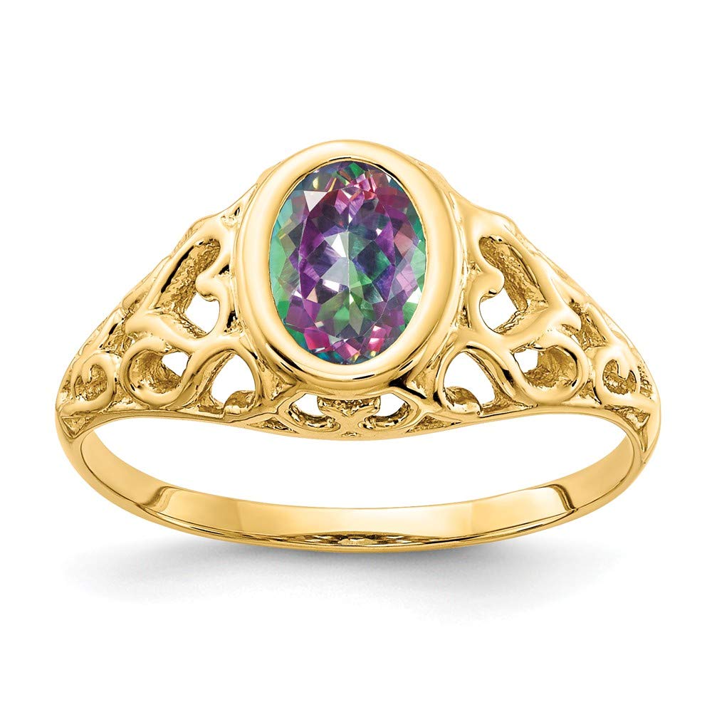 Solid 14k Yellow Gold Oval Mystic Fire Topaz Engagement Ring for Women - Perfect Proposal, Anniversary & Wedding Gift
