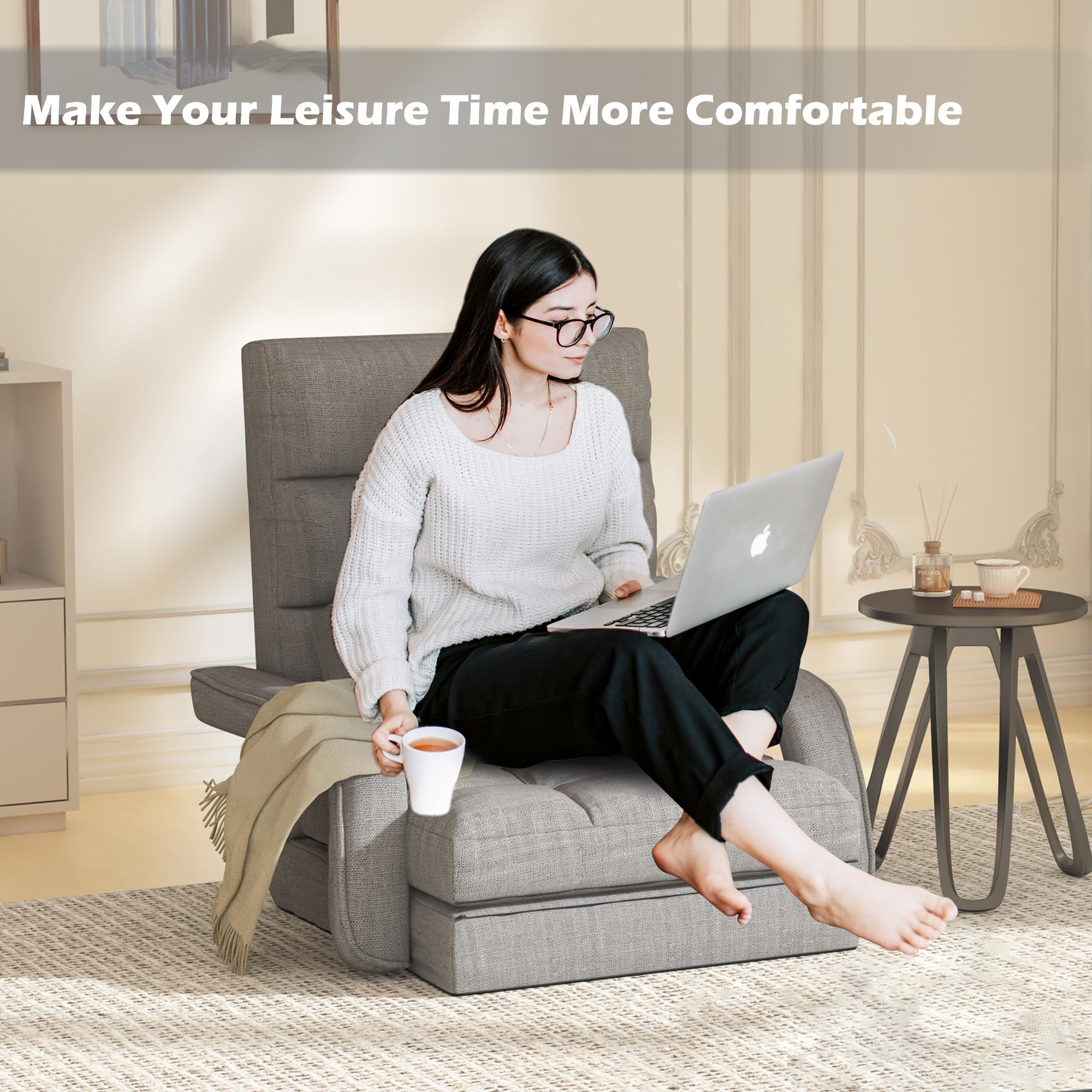 DHMAKER Adjustable Folding Floor Chair - Ergonomic Back Support Gaming Chair, 6-Position Recliner, Breathable Fabric Chaise Lounge for Living Room, Bedroom & Office - Perfect for Relaxing, Gaming & Napping