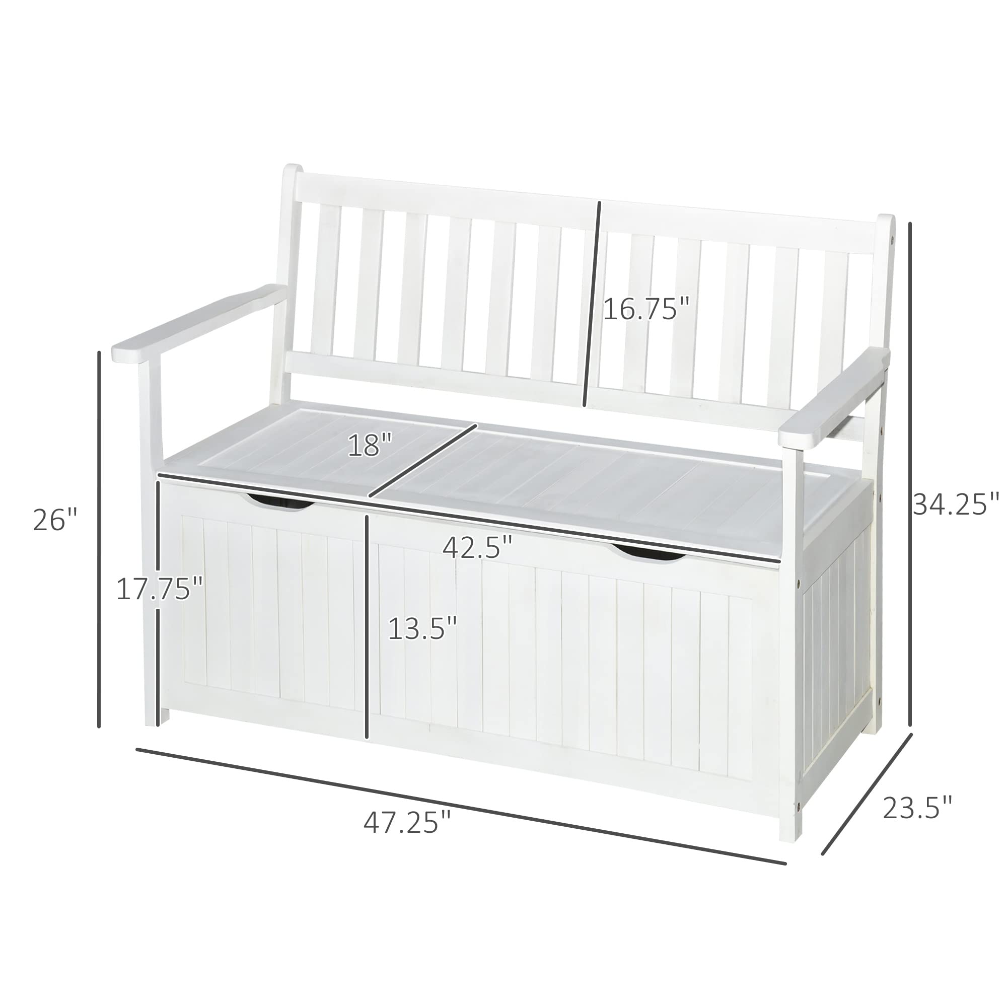 Outsunny 41 Gallon Outdoor Storage Bench - Waterproof Wooden Deck Box with PE Lining, 2-Seat Patio Garden Container for Yard, Balcony & Backyard - Perfect for Storing Garden Tools, Cushions & Outdoor Accessories (White)