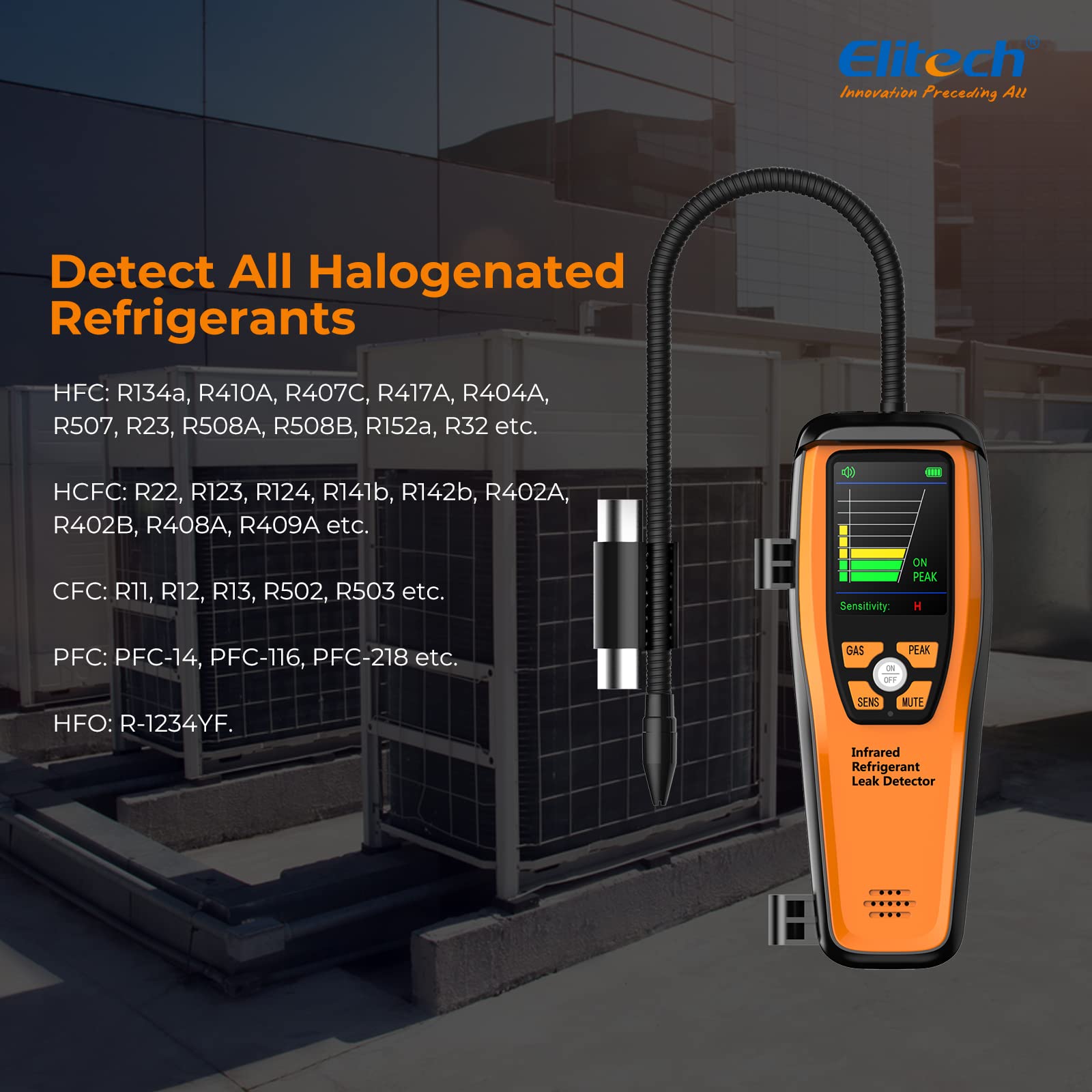 Elitech HVAC Refrigerant Leak Detector with 10-Year Infrared Sensor - Halogen Freon Sniffer for R22 R410A R134A R1234YF - Air Conditioning & Automotive Gas Leak Detection (ILD-300) - Perfect for HVAC Technicians and Auto Repair Shops