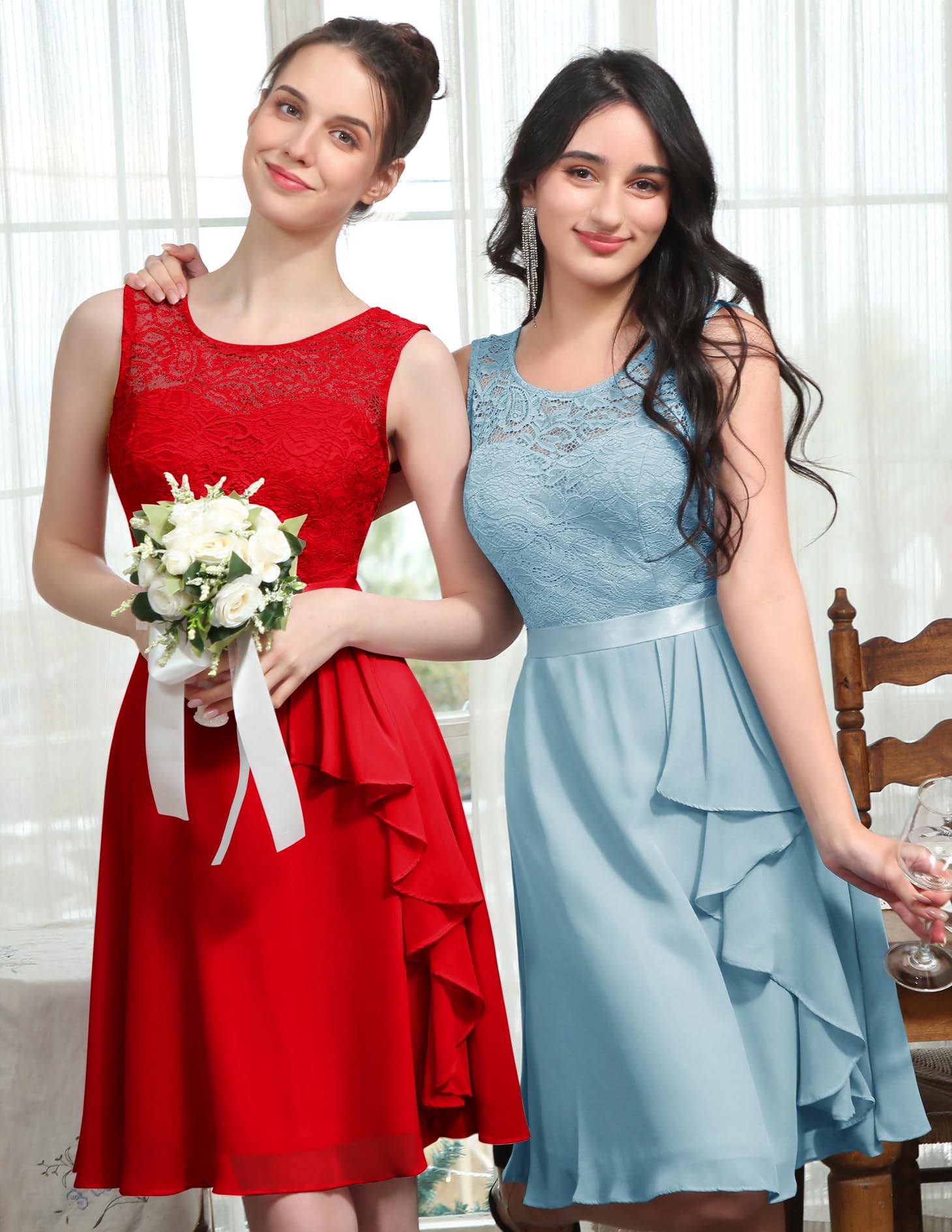 BeryLove Women's Cocktail Dress for Prom, Wedding Guest & Bridesmaid - Sleeveless Lace Formal Dress with Ruffle Hem | Perfect for Evening Parties, Formal Events & Special Occasions