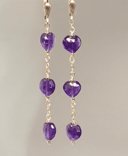 Handmade Gold Filled Amethyst Heart Dangle Earrings for Women - Elegant Jewelry Gift for Valentine's Day, Anniversary & Special Occasions