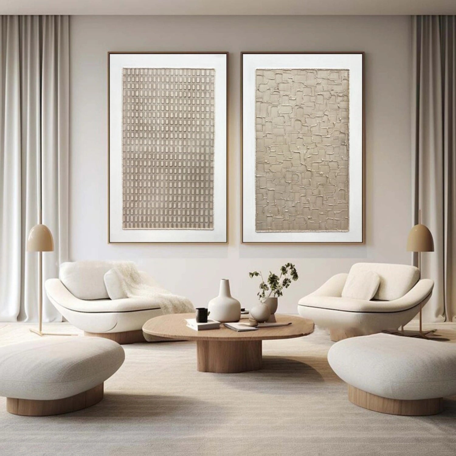 Abstract Tranquility Wall Art Set of 2 - Modern Minimalist Canvas Paintings for Living Room, Bedroom & Office Decor #WS244