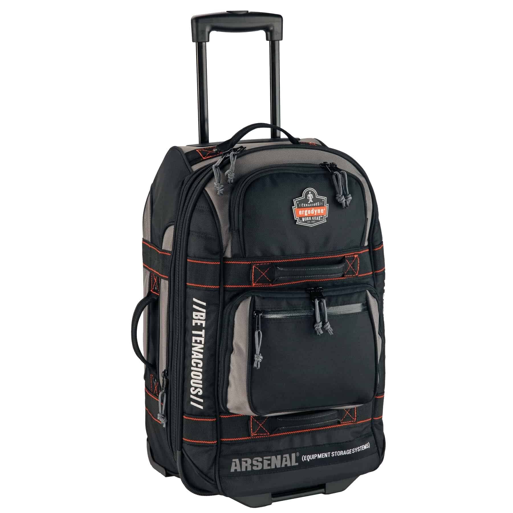 Ergodyne Arsenal 5125 Black Rolling Carry-On Luggage with Retractable Handle - Perfect for Business Travel & Weekend Getaways