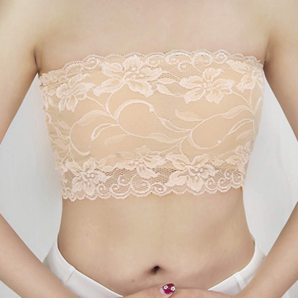 PRETYZOOM 3-Pack Women's Floral Lace Tube Top Bralette - Seamless Stretchy Strapless Bandeau Bra in White, Black & Nude (Size L) - Perfect for Summer Outfits, Beach Wear & Layering Under Sheer Tops