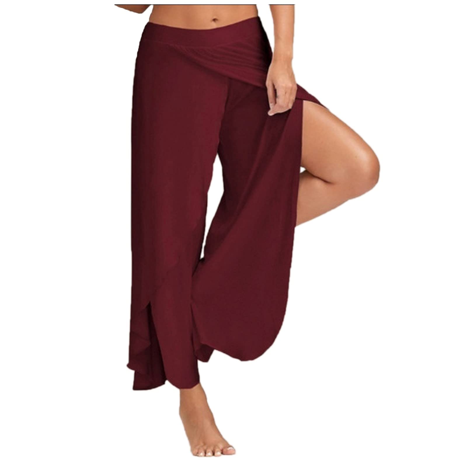 WOCACHI Women's Capri Yoga Pants - Harem Joggers with Side Slits for Workout, Activewear & Beach Cover-Up | Comfortable Stretchy Lounge Sweatpants for Yoga, Running, Travel & Casual Wear