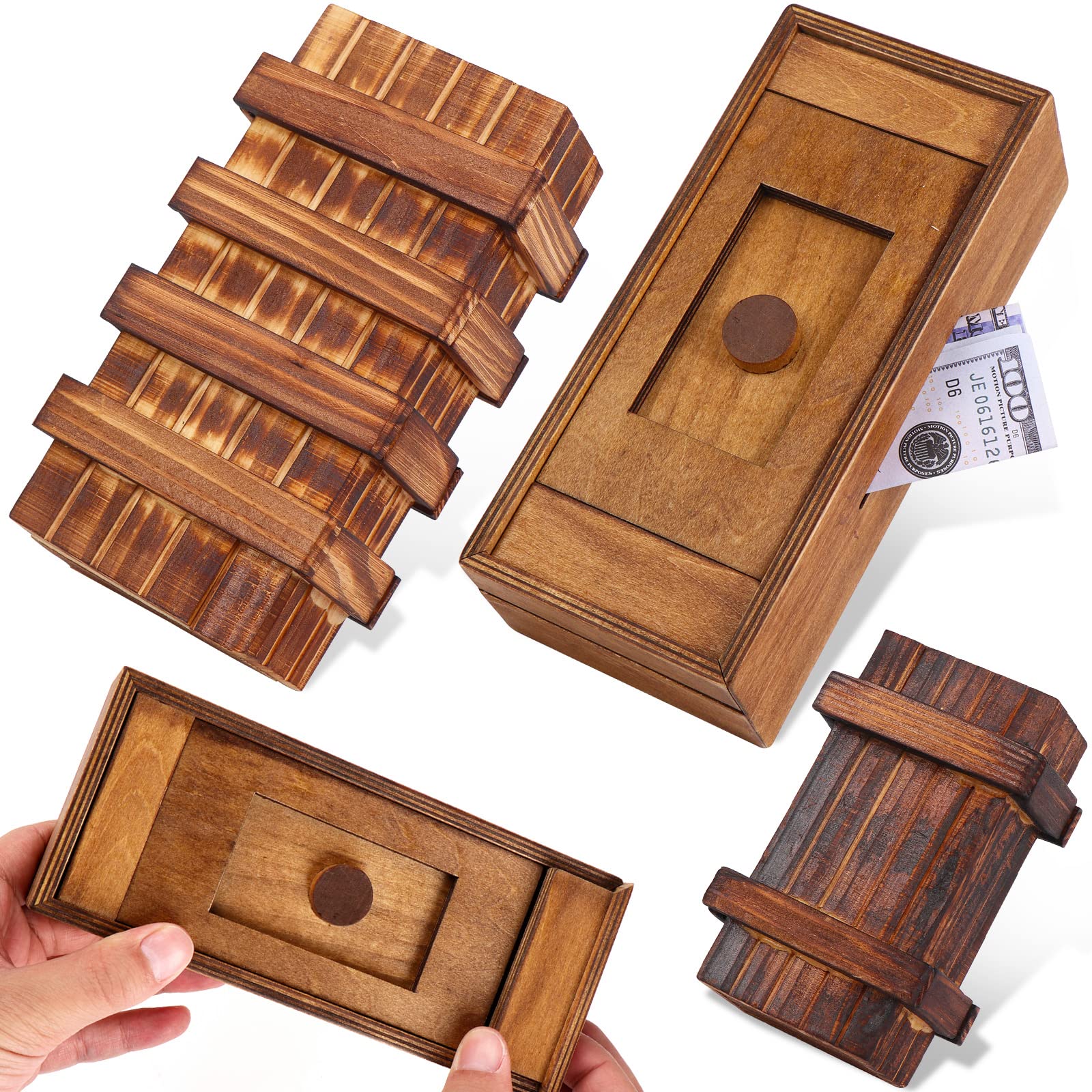3 Pack Wooden Secret Puzzle Box with Hidden Compartment - 3D Brain Teaser Magic Drawers - Challenging Gift for Adults & Kids - Perfect for Escape Rooms, Team Building & Family Game Nights