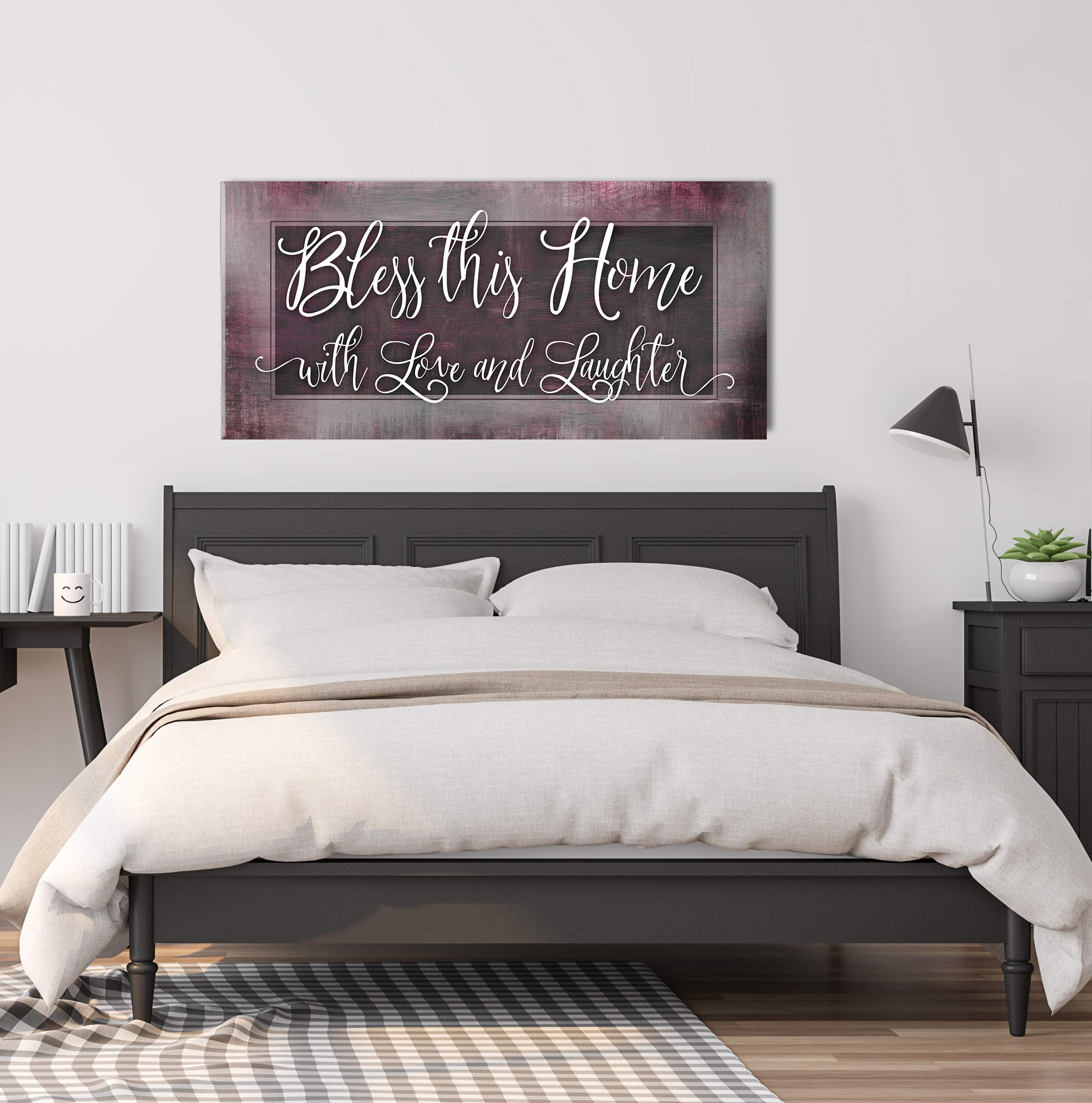 Bless This Home With Love - Religious Wall Decor for Housewarming Gifts, Rustic Home Decoration for Living Room, Blessed Wall Art (Red Wine, 42x19 Inches) - Perfect for Farmhouse, Church & Spiritual Spaces
