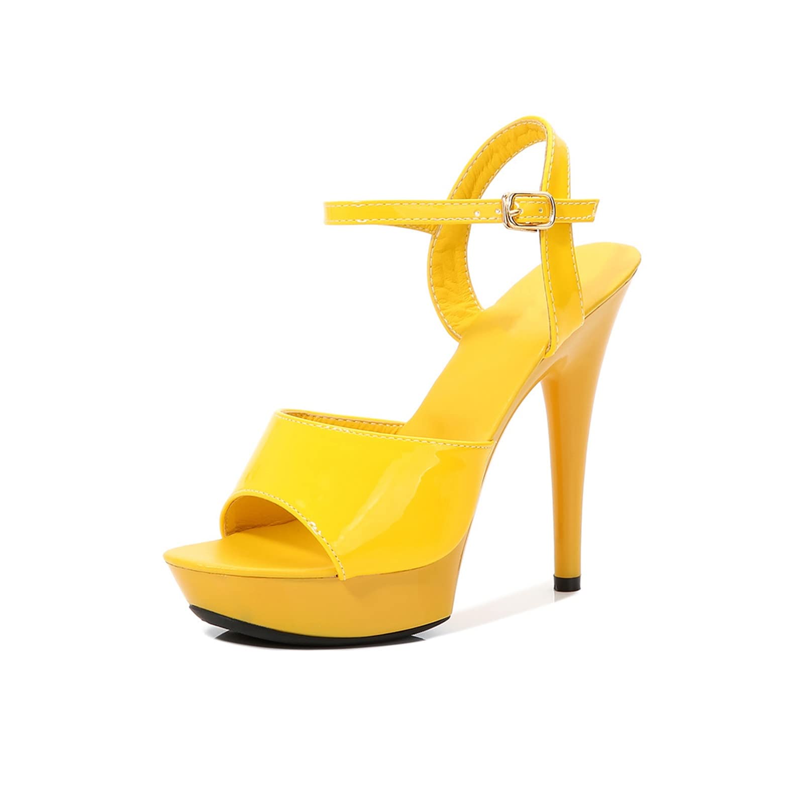 Stylish Women's Open Toe Stiletto Heel Sandals - Fashionable One Strap Pumps in Blue, Pink, Silver, Black, Red, Yellow, Purple & White | Perfect for Parties, Weddings & Night Out (Color: Yellow, Size 39)