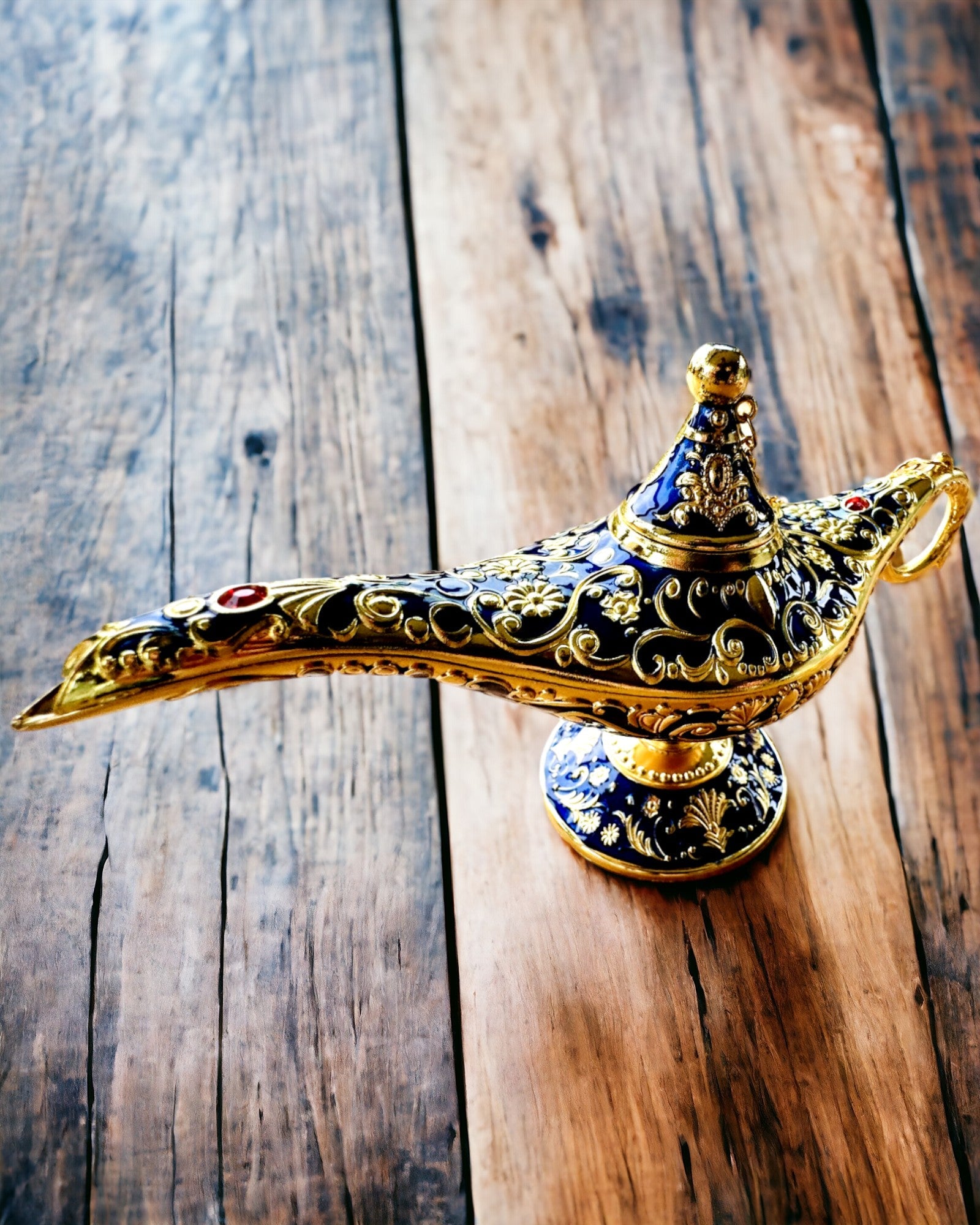 Custom Engraved Magic Aladdin Lamp - Dark Navy & Gold Accent Genie Lamp for Home Decor, Gift, Arabian Nights Theme Party, Meditation Room & Fantasy Collection