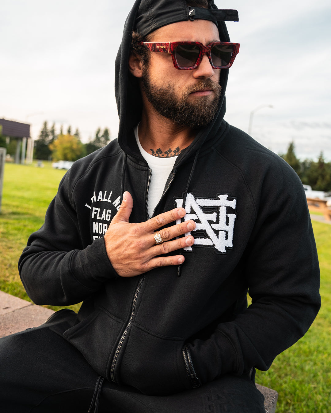 Varsity Patch Zip Up Hoodie - Black | Stylish & Comfortable Pullover for Men & Women | Perfect for Casual Wear, Street Fashion & College Outfits