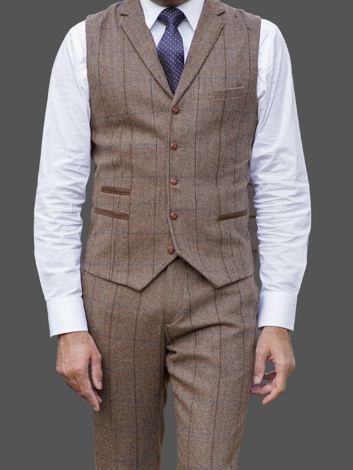 Barucci Marcus Men's Vintage Brown Tweed Waistcoat Vest - Classic Formal & Casual Wear for Weddings, Parties & Office