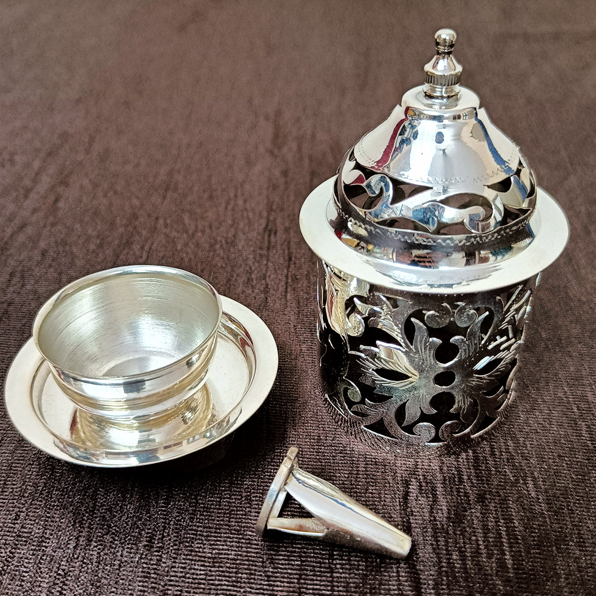 925 Sterling Silver Designer Akhand Diya for Hindu Pooja - Traditional Indian Prayer Lamp (Design 69) | Perfect for Diwali, Home Altar & Spiritual Ceremonies
