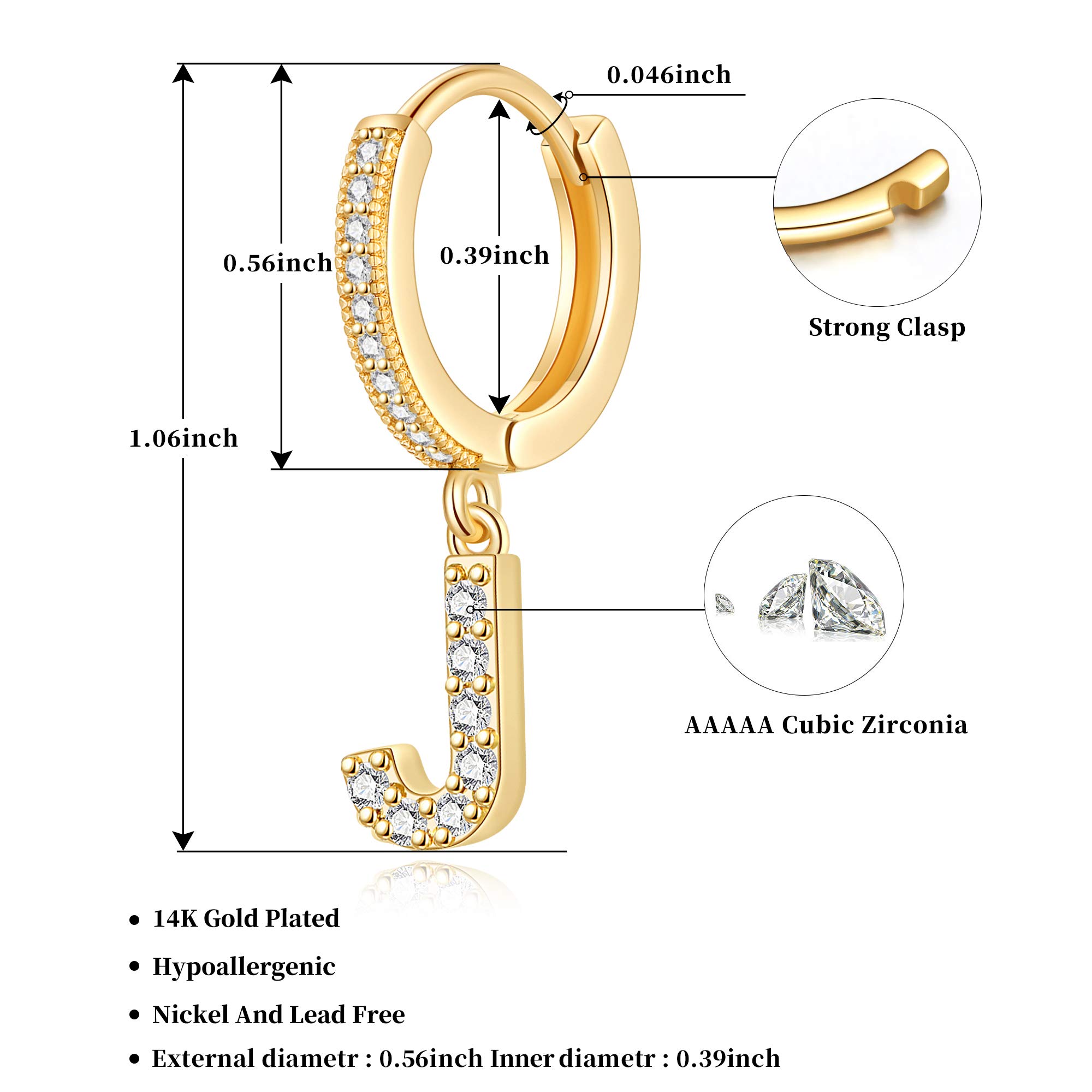 SANNYRA Initial Hoop Earrings for Women - 14K Gold, Silver & Rose Gold Plated CZ Letter Stud Earrings | Hypoallergenic, Dainty & Elegant Jewelry Gift for Her | Perfect for Everyday Wear, Date Night & Special Occasions