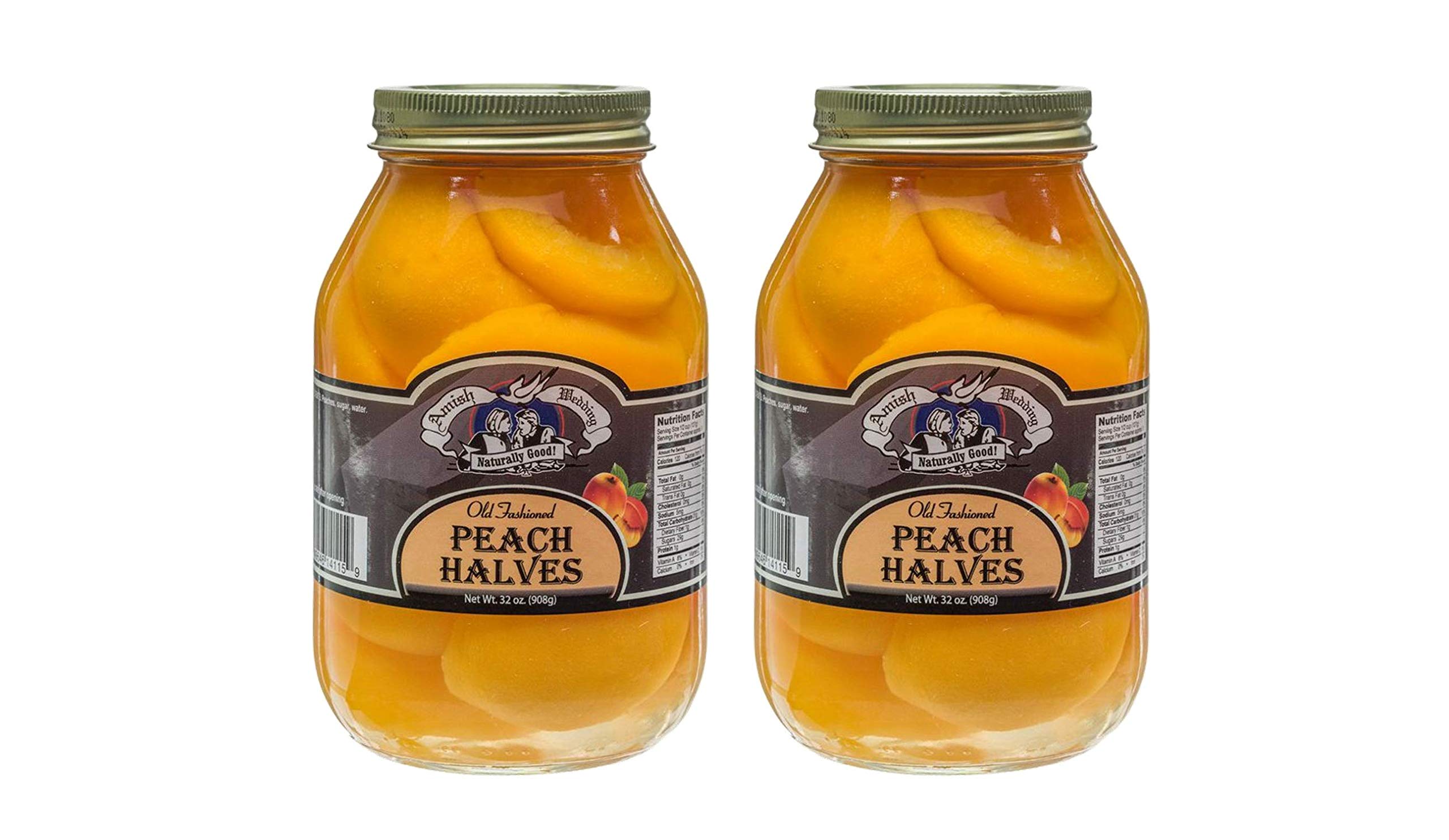 Amish Wedding Old Fashioned Peach Halves in Heavy Syrup - 2 Pack 32 oz Quart Jars - Perfect for Desserts, Baking & Gift Giving