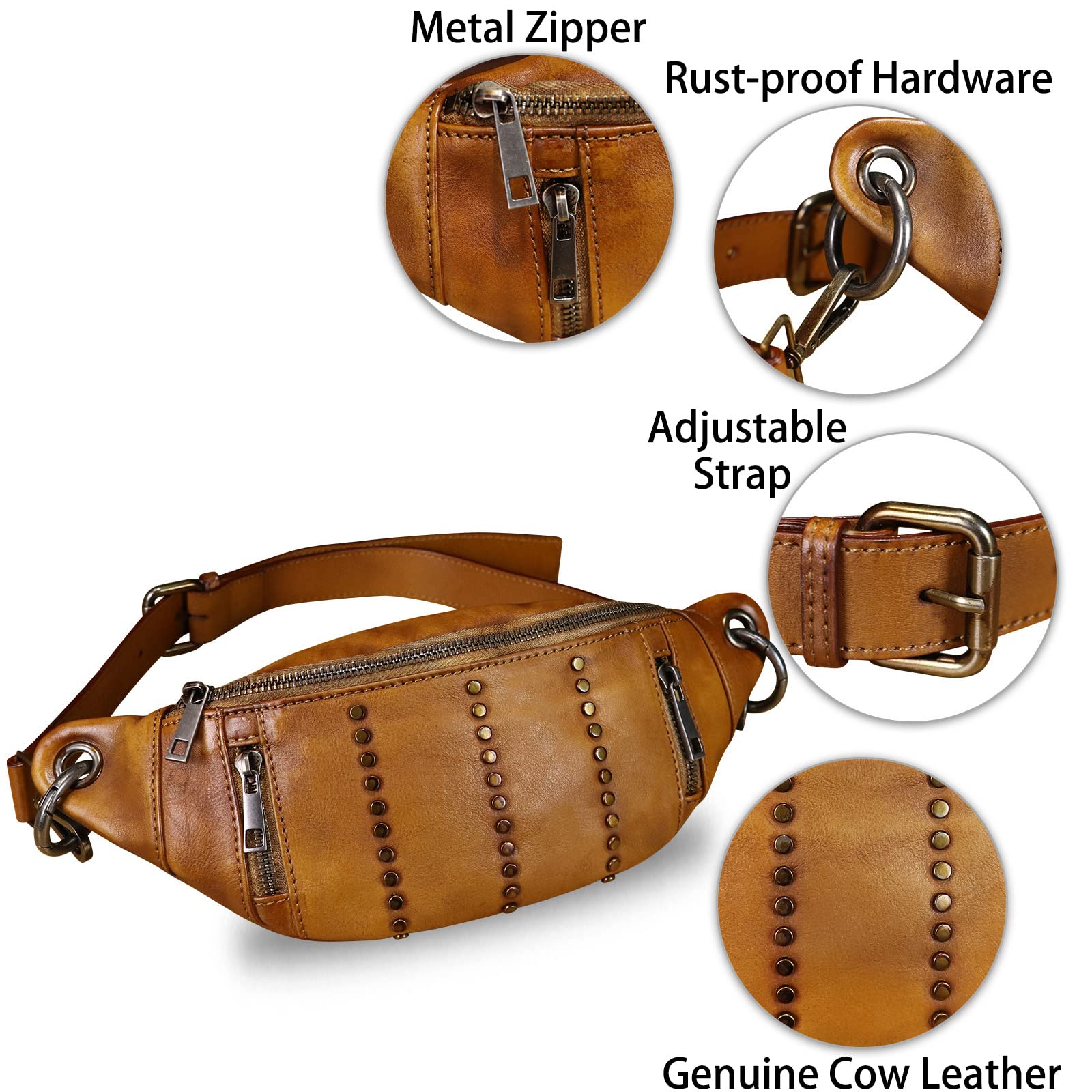 Genuine Leather Fanny Pack for Women - Vintage Real Leather Waist Bag - Fashion Hip Bag - Crossbody Purse - Perfect for Travel, Hiking, Concerts & Everyday Use