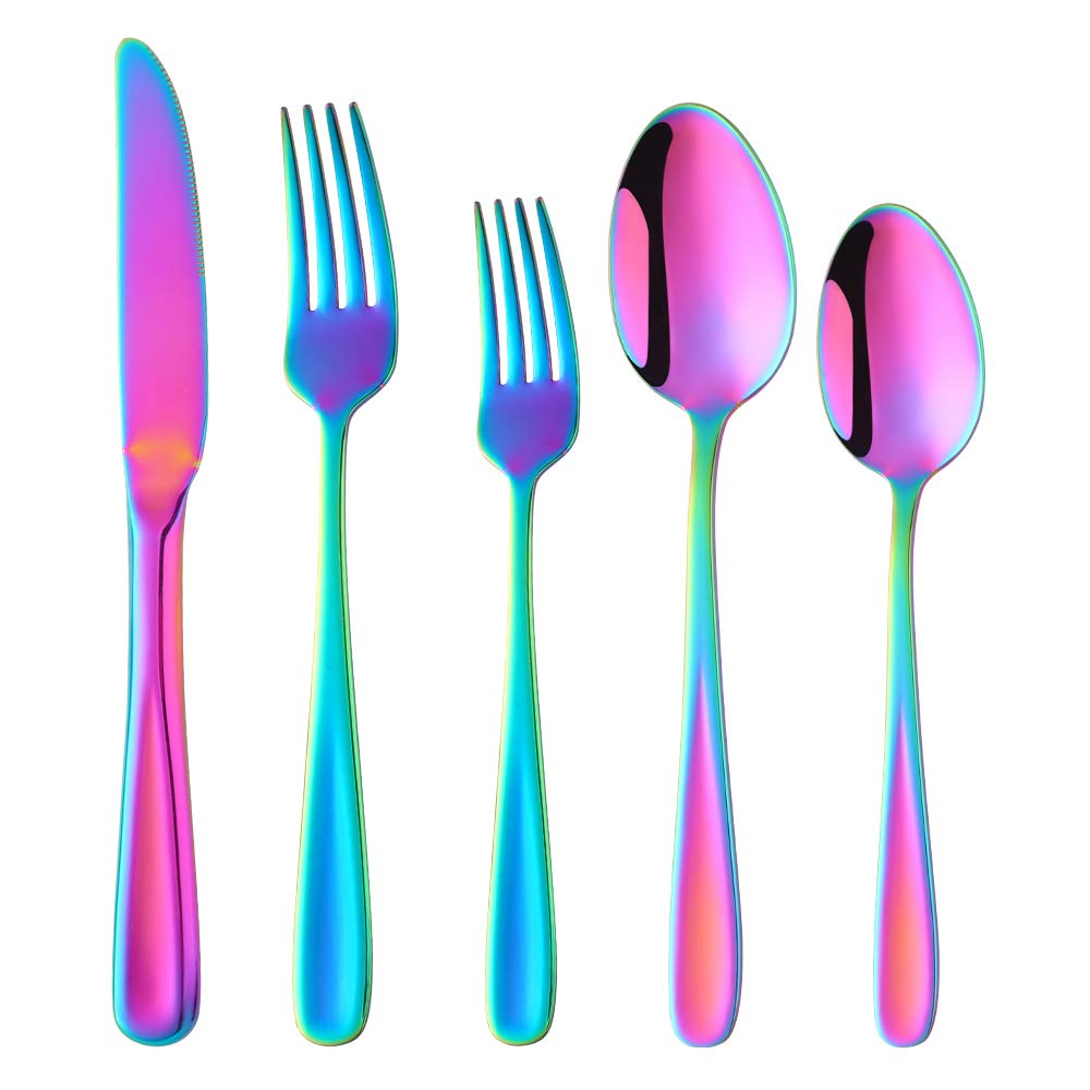 Premium 20-Piece Stainless Steel Flatware Set - Mirror Polished Silverware for 4, Elegant Dinnerware Cutlery Set with Rainbow Finish | Perfect for Formal Dining, Wedding Gifts & Luxury Kitchen Essentials