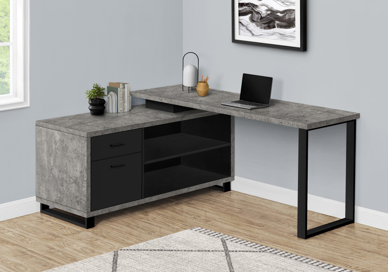 Premium Runo Desk in Concrete Grey - Modern Minimalist Office Desk for Home & Workspace - Perfect for Remote Work, Study, and Creative Spaces