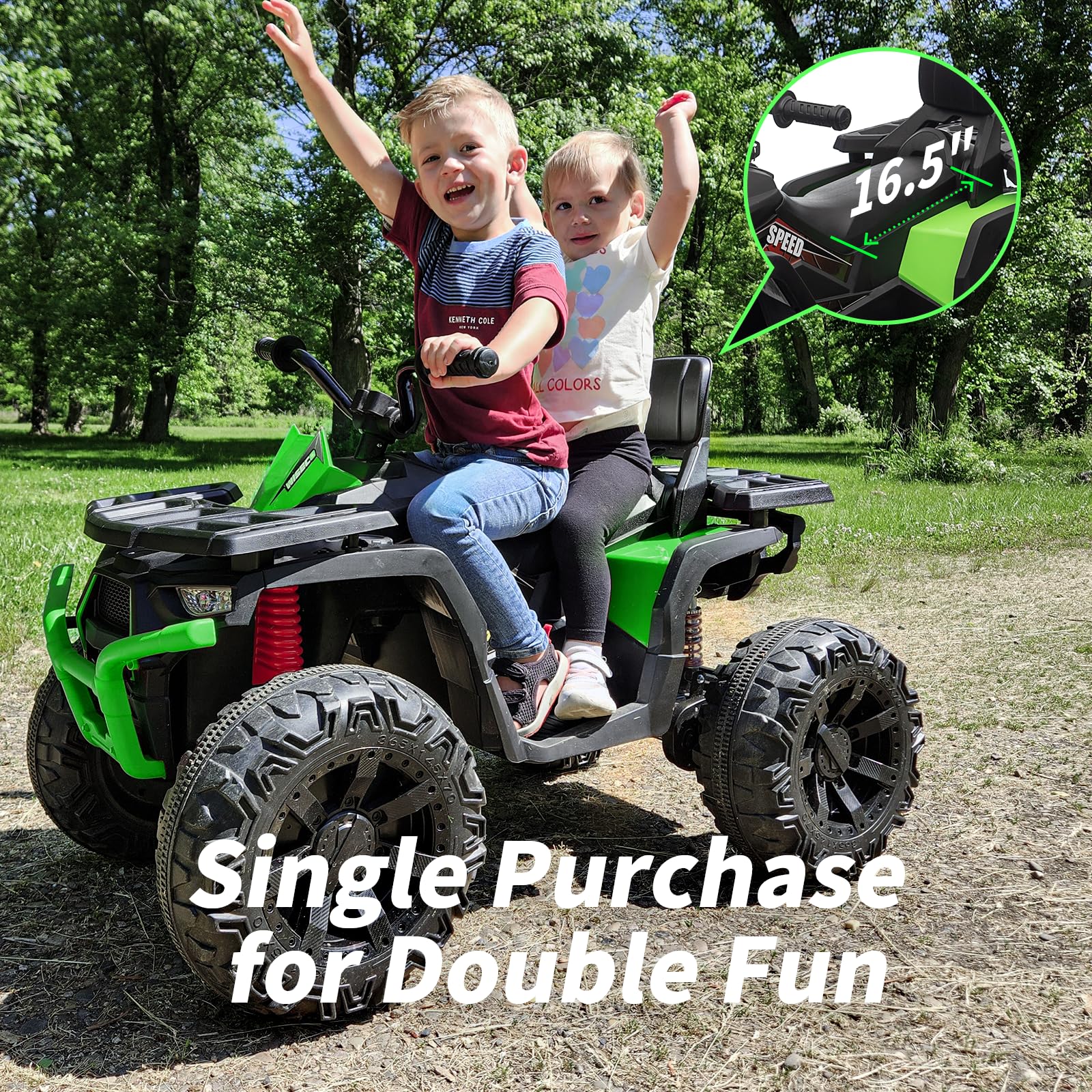 24V Kids ATV 4 Wheeler - 400W Motor Electric Ride-On Toy Car for Big Kids, 2 Seater in Green | Outdoor Adventure & Backyard Fun for Boys & Girls