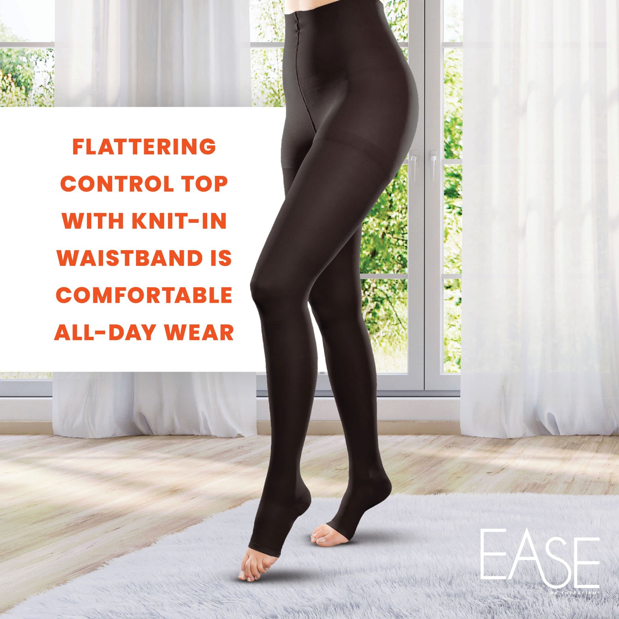 Ease Opaque Open-Toe Waist High Compression Stockings 20-30mmHg - Moderate Support Medical Socks for Women (Sand, Medium Long) - Perfect for Varicose Veins, Pregnancy & Long Flights