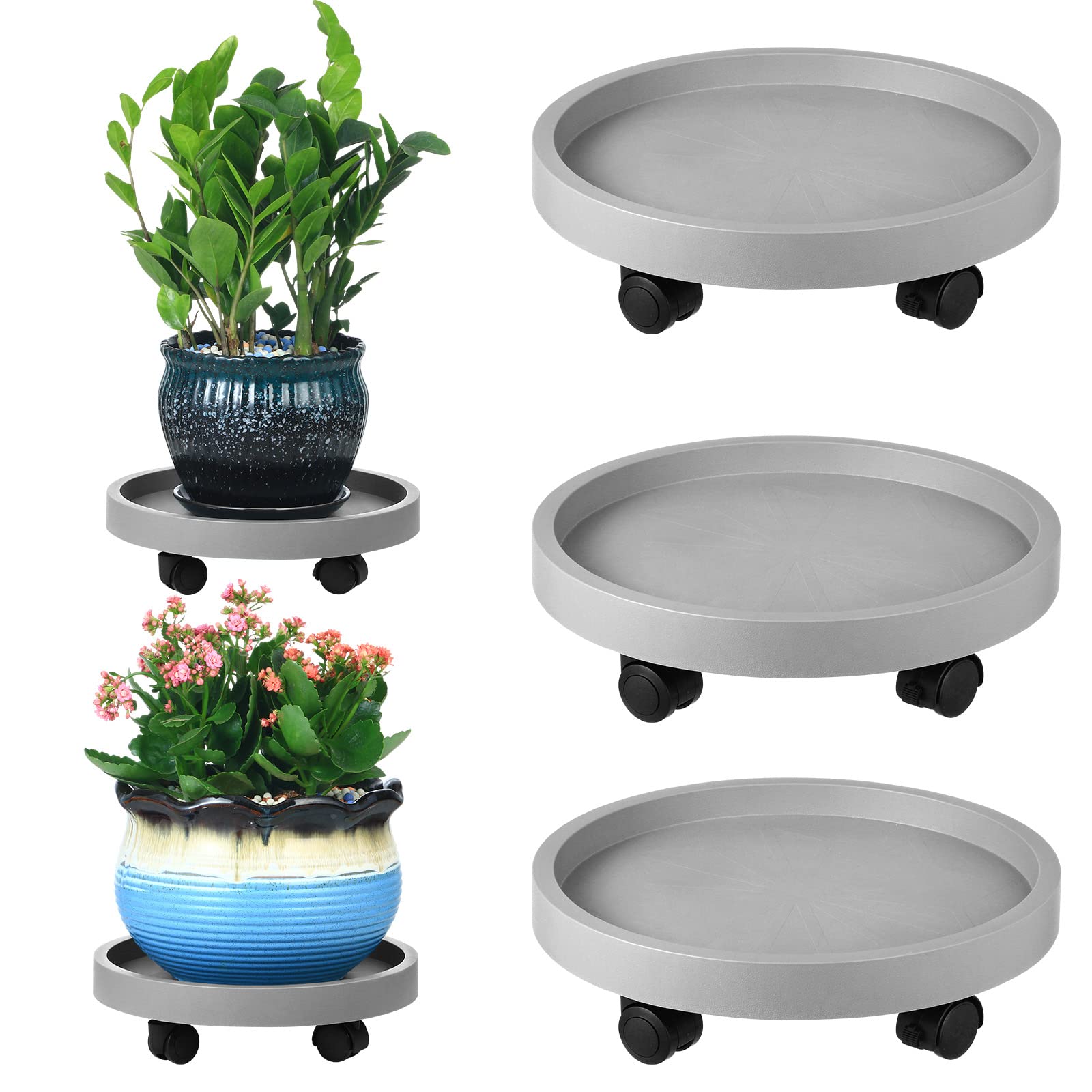 3 Pack Heavy Duty Plant Caddy with Wheels - 13 Inch Rolling Plant Stand with Casters for Large Potted Plants | Indoor & Outdoor Use | Perfect for Moving Plants on Patios, Decks and Garden Areas (Grey)