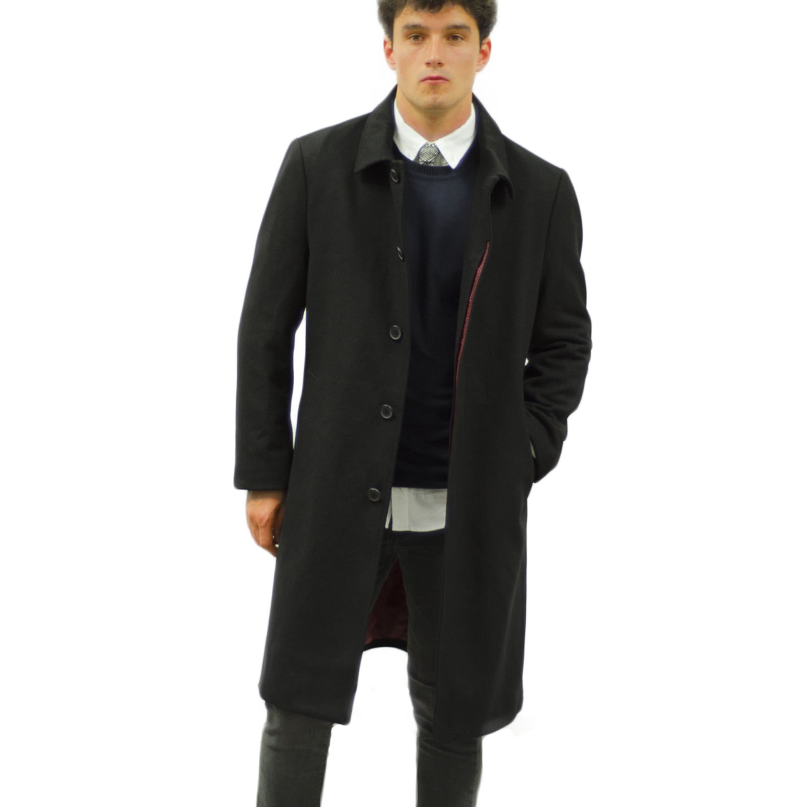 HENLEY & KNIGHT Men's Premium Black 3/4 Length Wool Blend Overcoat | Winter Warm Wool Blend Coat for Business & Formal Occasions