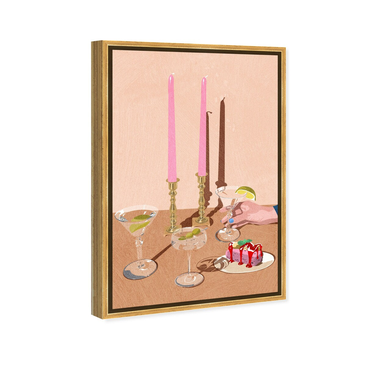 Elegant Pink Framed Canvas Wall Art Print - Modern Dessert & Drink Theme for Dining Room Decor | Perfect for Kitchen, Living Room, and Home Decoration
