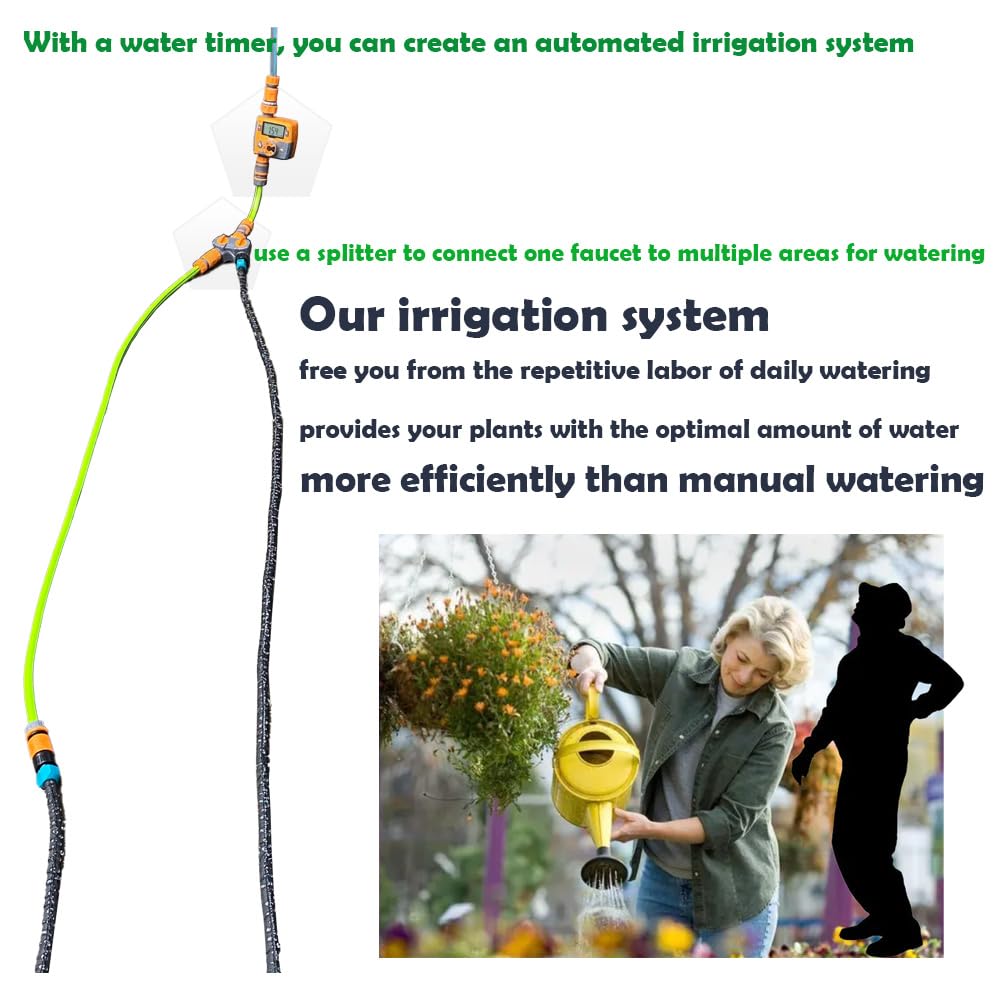 60 Ft Garden Flat Soaker Hose - Expandable Linkable Irrigation System for Garden Beds, Plants & Flowers | Lightweight & Easy Gardening Tool for Efficient Yard Watering | Perfect for Vegetable Gardens, Flower Beds & Lawn Care