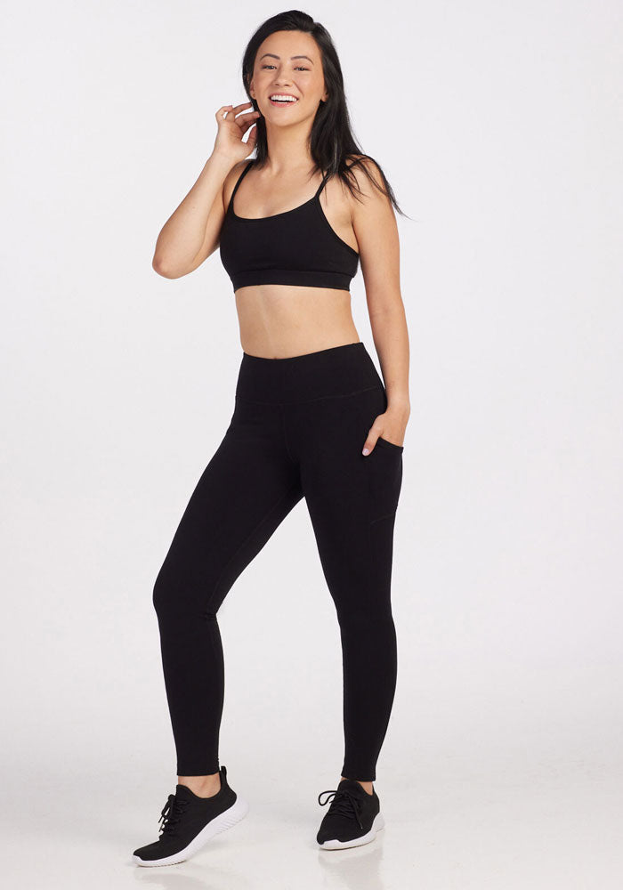 Piper Pocket Leggings for Women - Black High Waist Yoga Pants with Side Pockets - Perfect for Workouts, Running, Yoga & Lounge Wear
