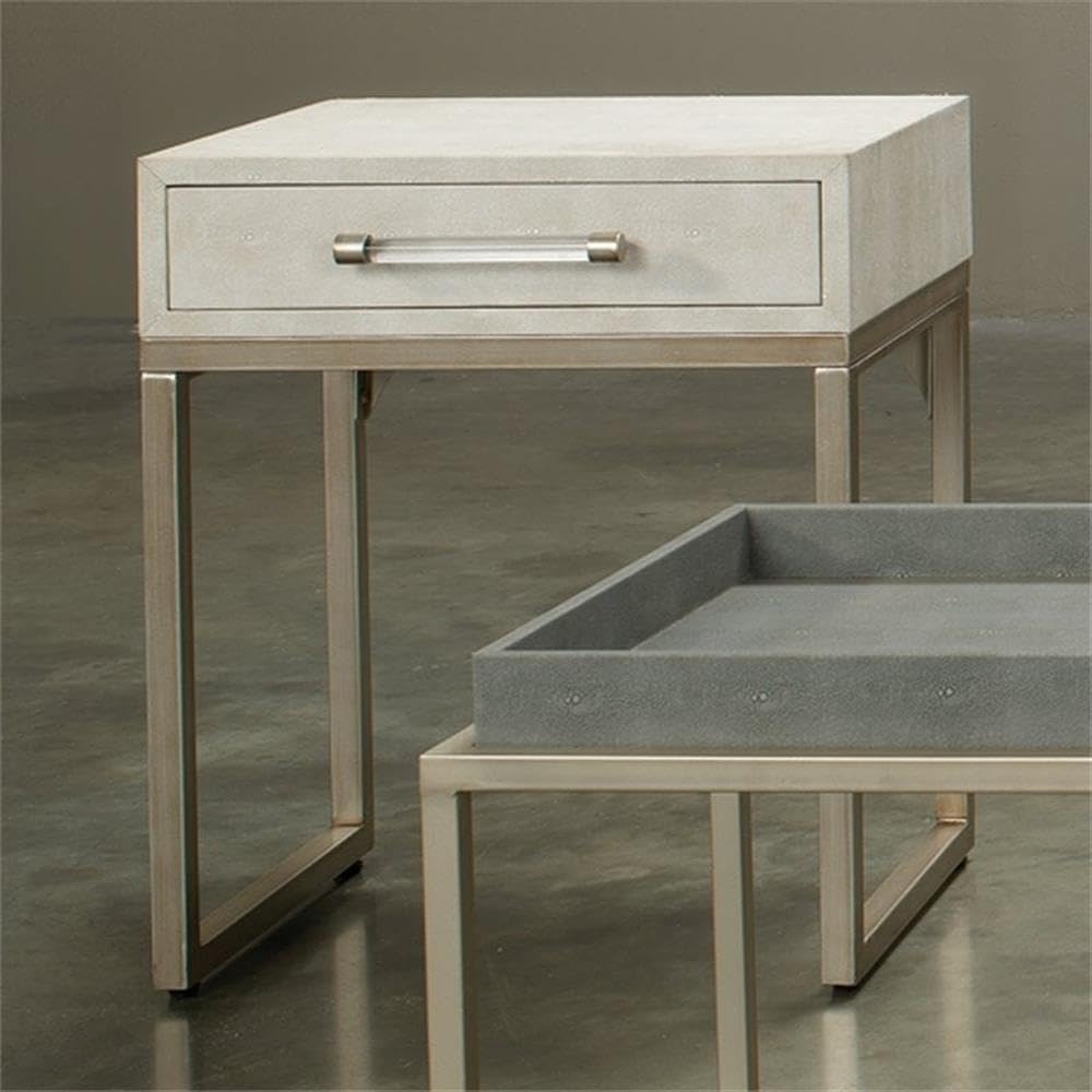 Modern Cream Transitional Side Table - Iron Metal & Faux Leather Accent Table for Living Room, Bedroom, or Office Decor