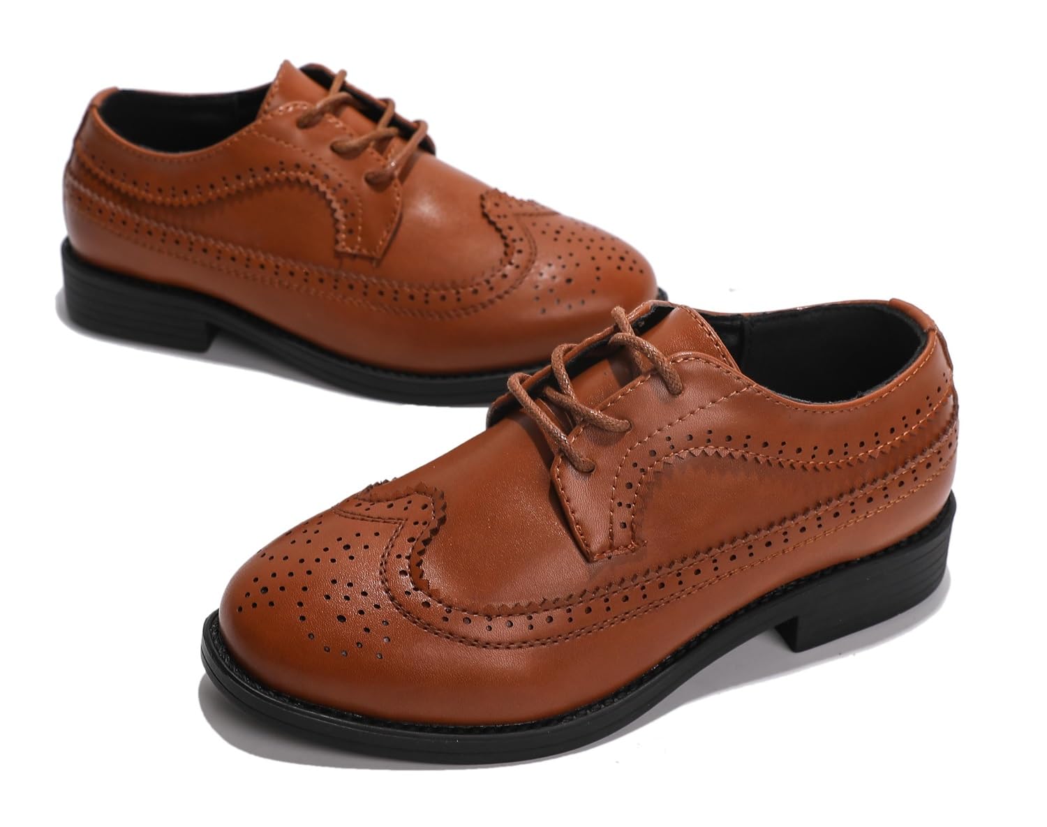 KKDOM Boys & Girls Oxford Dress Shoes - Wingtip Leather Lace-Up Formal Shoes for School, Church & Special Occasions