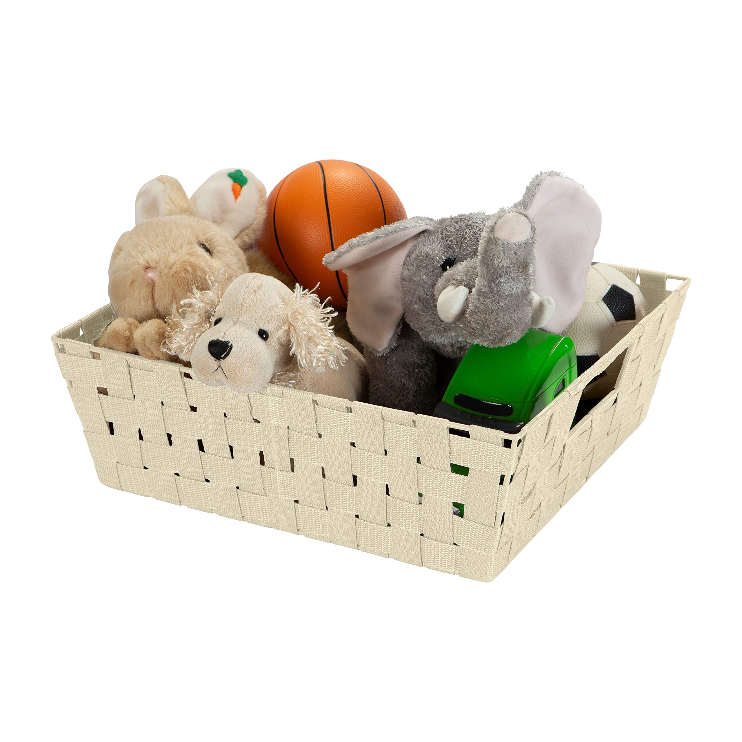 Simplify Large Woven Strap Storage Tote Basket with Handles - 2 Pack Ivory Organizer for Home & Office - Perfect for Closet, Bathroom, Nursery, Toy Storage & Gift Giving