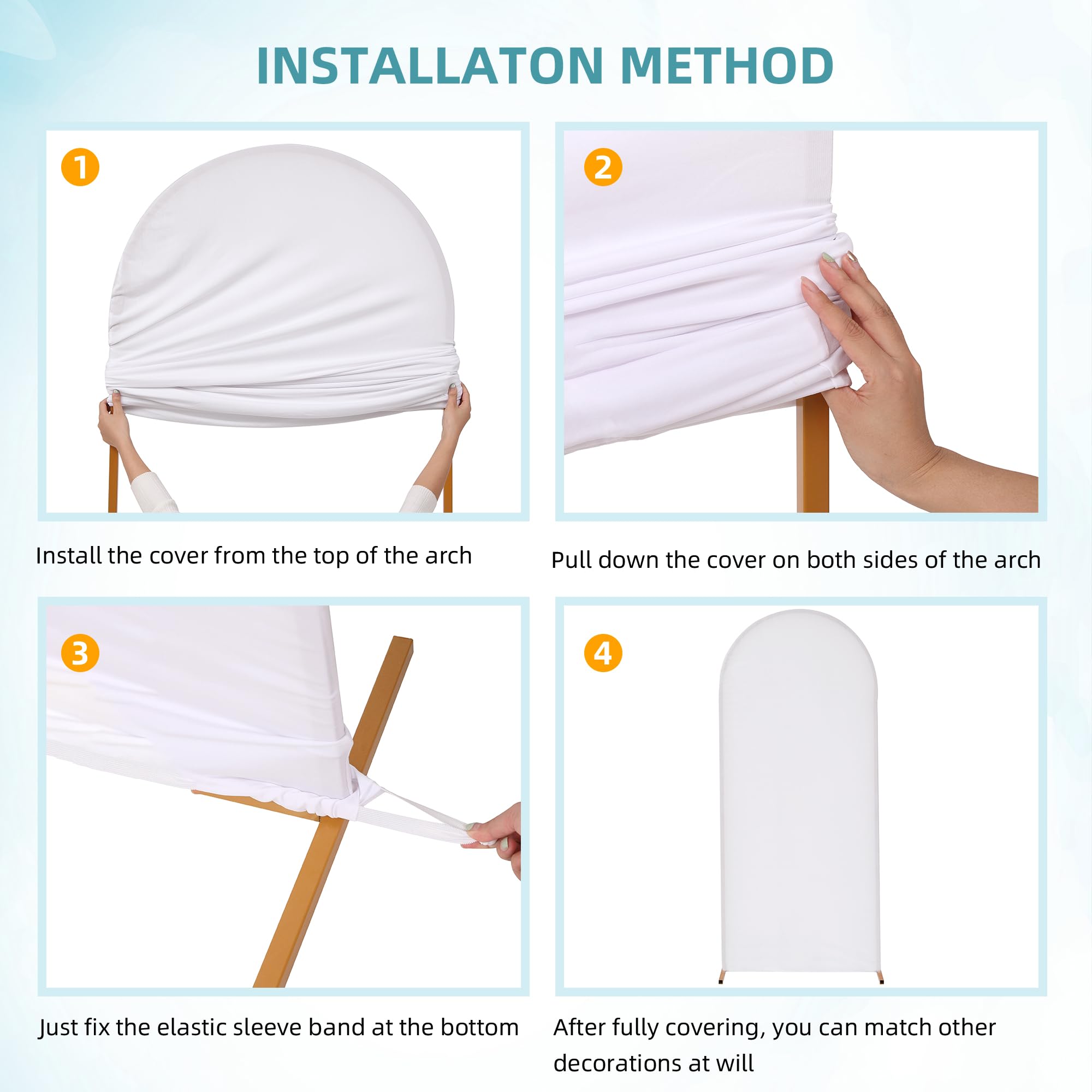 White Arch Backdrop Covers - 7.2FT Round Top Arched Backdrop Stand Fabric Cover | DIY Stretchy Wedding Arch Frame Cover | Chiara Background Stand Cover for Ceremony, Birthday Parties & Events | Perfect for Wedding Decor, Baby Showers, Photo Booths and Outdoor Celebrations