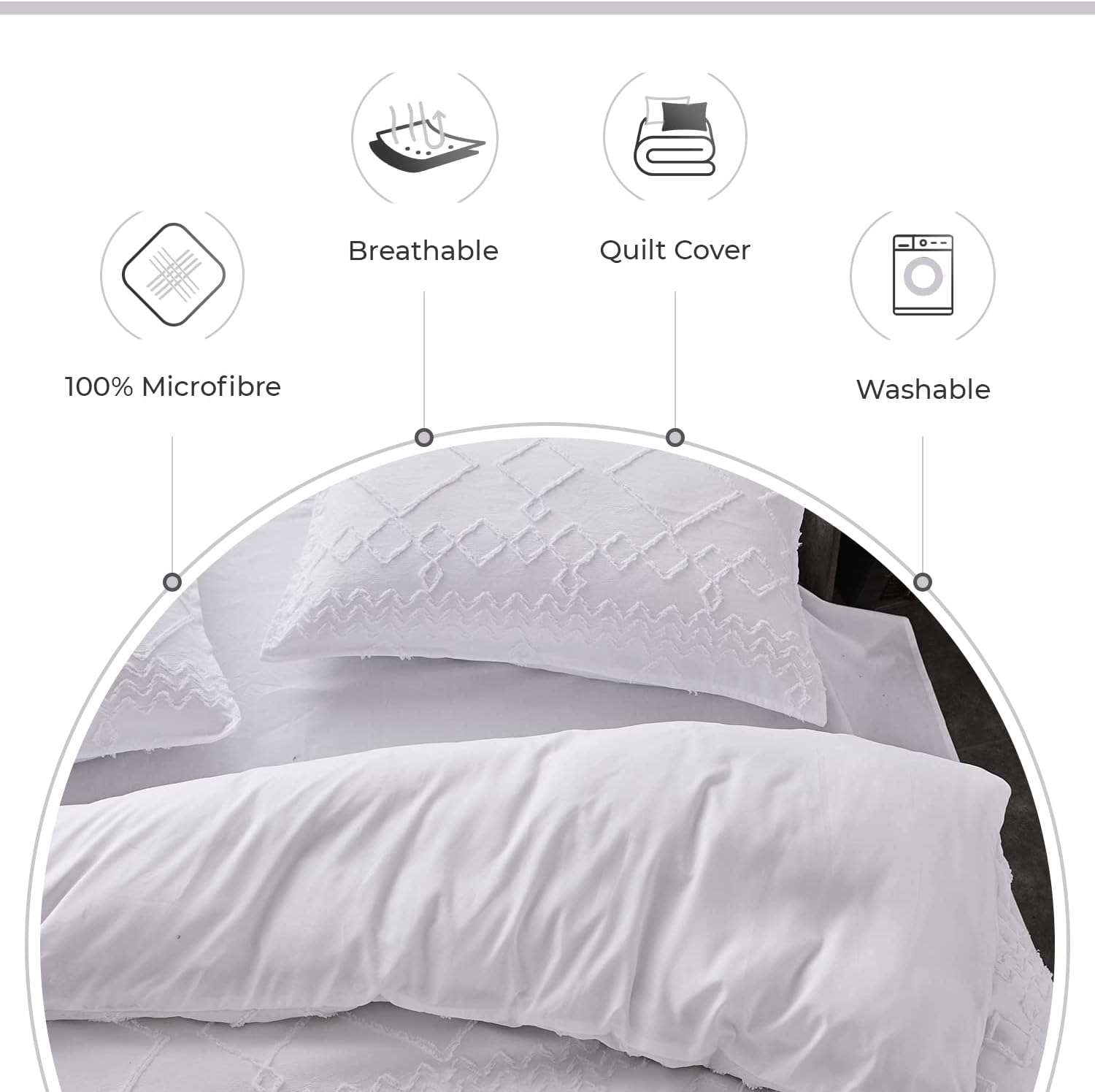 Premium Brushed Microfiber Tufted Quilt Cover Set - 3 Piece, Queen Size, White - Soft & Breathable for All-Season Comfort - Perfect for Bedroom, Guest Room & Hotel Decor