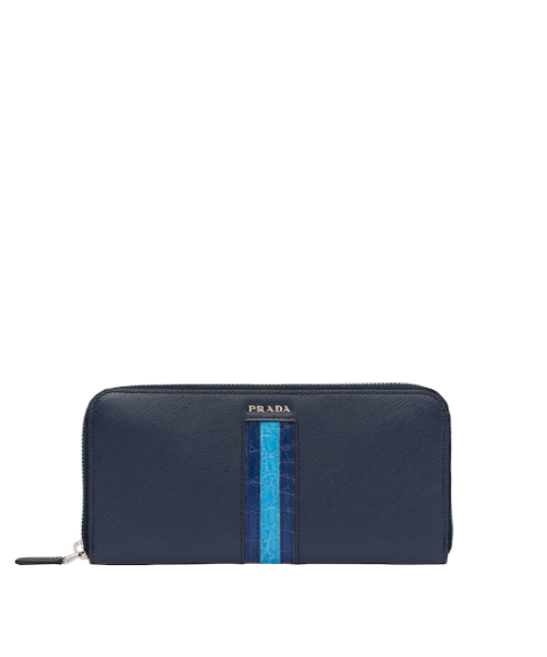 Prada Saffiano Crocodile Leather Wallet for Men - Light Blue Luxury Bifold Wallet | Perfect for Business, Travel & Everyday Use