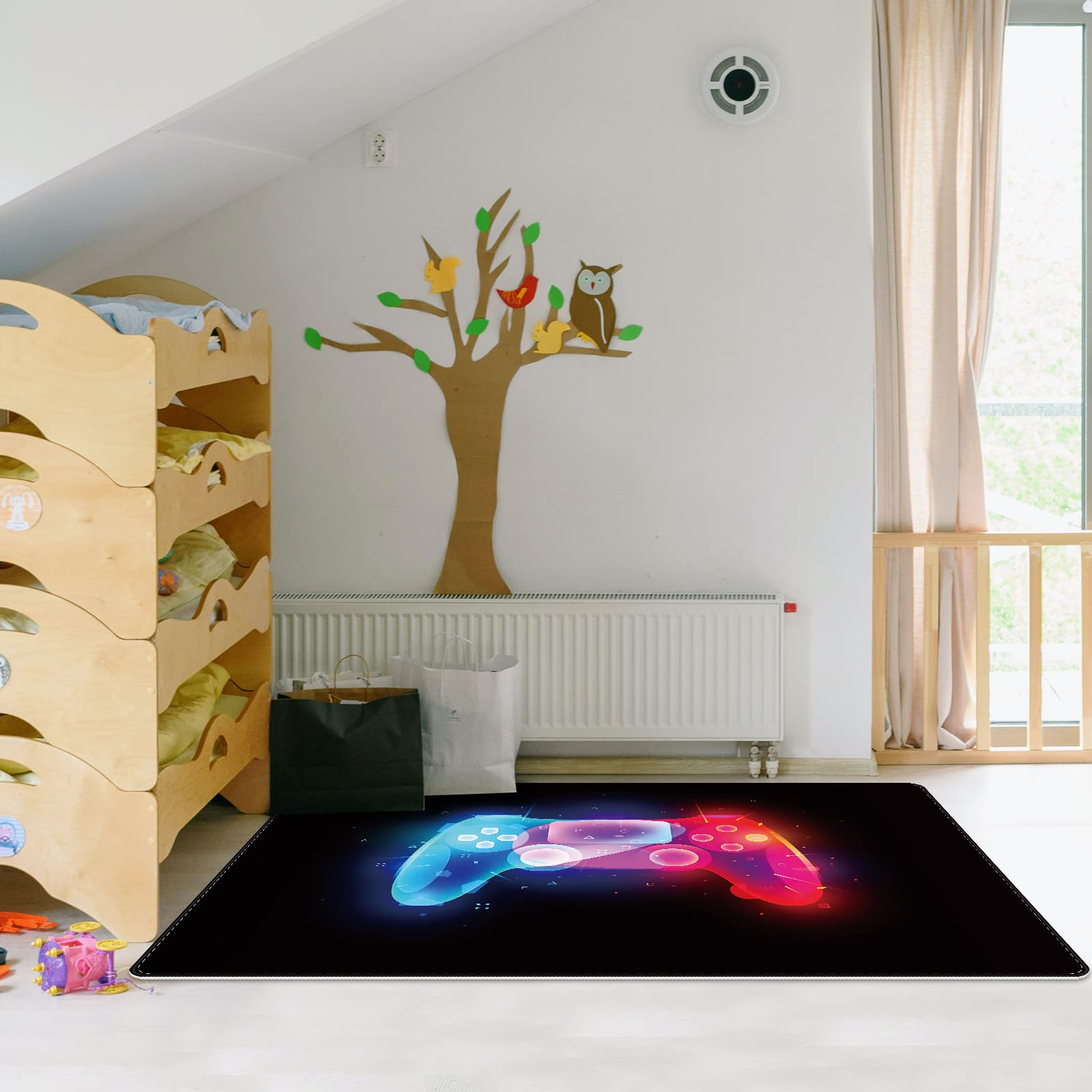 59x39in Large 3D Controller Gaming Rug - Non-Slip Game Room Carpet for Boys, Girls & Teens - Perfect for Bedroom, Living Room & Playroom Decor - Gamer Gift Idea