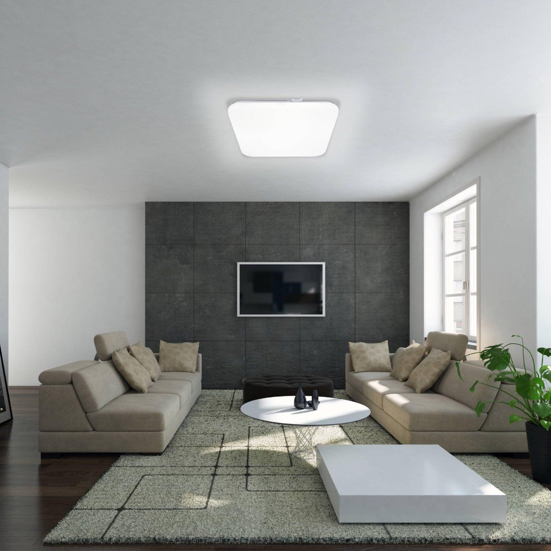 Eglo Frania 28cm LED Square Flush Mount Ceiling Light - Modern White Lighting for Bedroom, Kitchen & Living Room