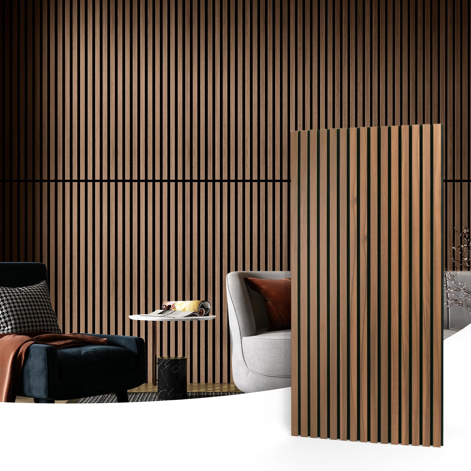 Art3d 2-Pack Wood Slat Acoustic Panels for Wall & Ceiling - 3D Fluted Sound Absorbing Panels with Natural Walnut Finish - Perfect for Home Theater, Office & Studio Soundproofing